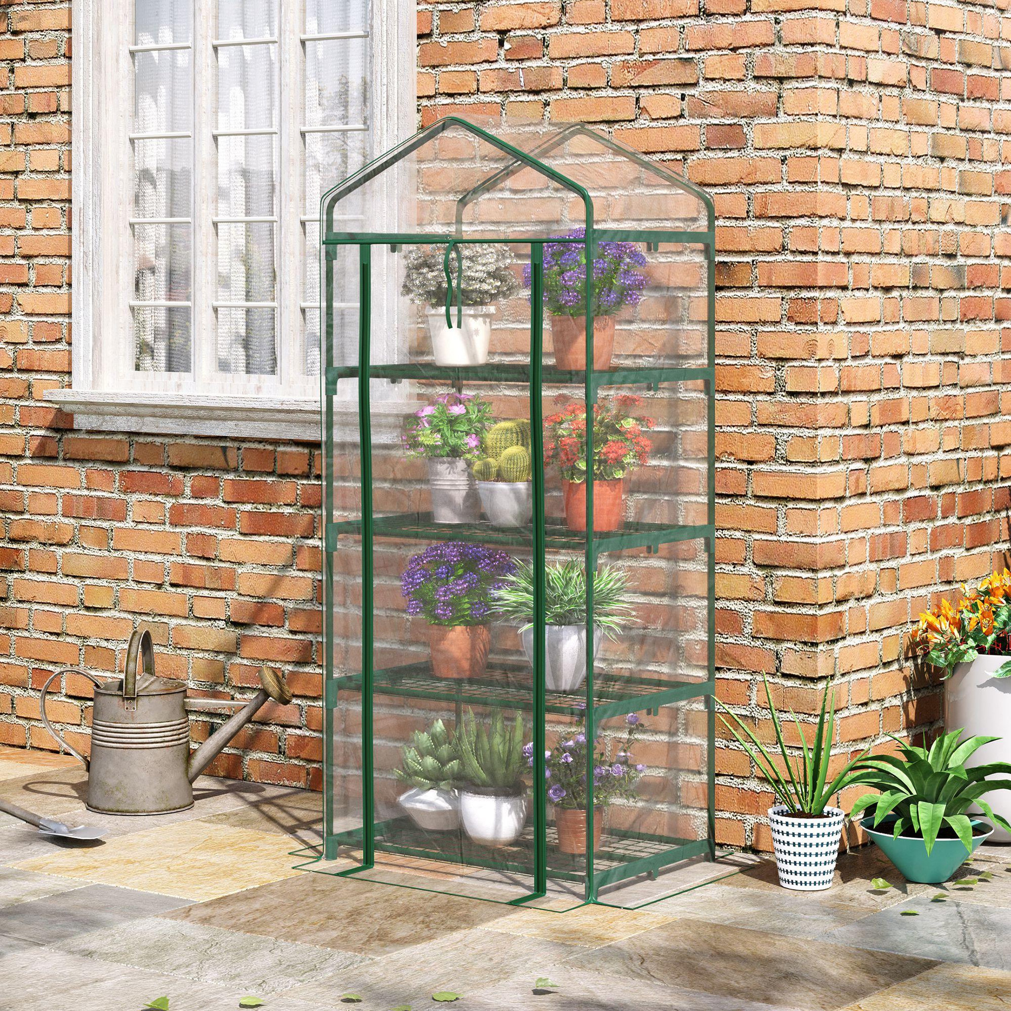Voir la diapositive 2 : OUTSUNNY Serre de jardin balcon étagère serre 4 niveaux 0,7l x 0,5l x 1,6h m acier époxy bâche amovible pvc haute densité transparente