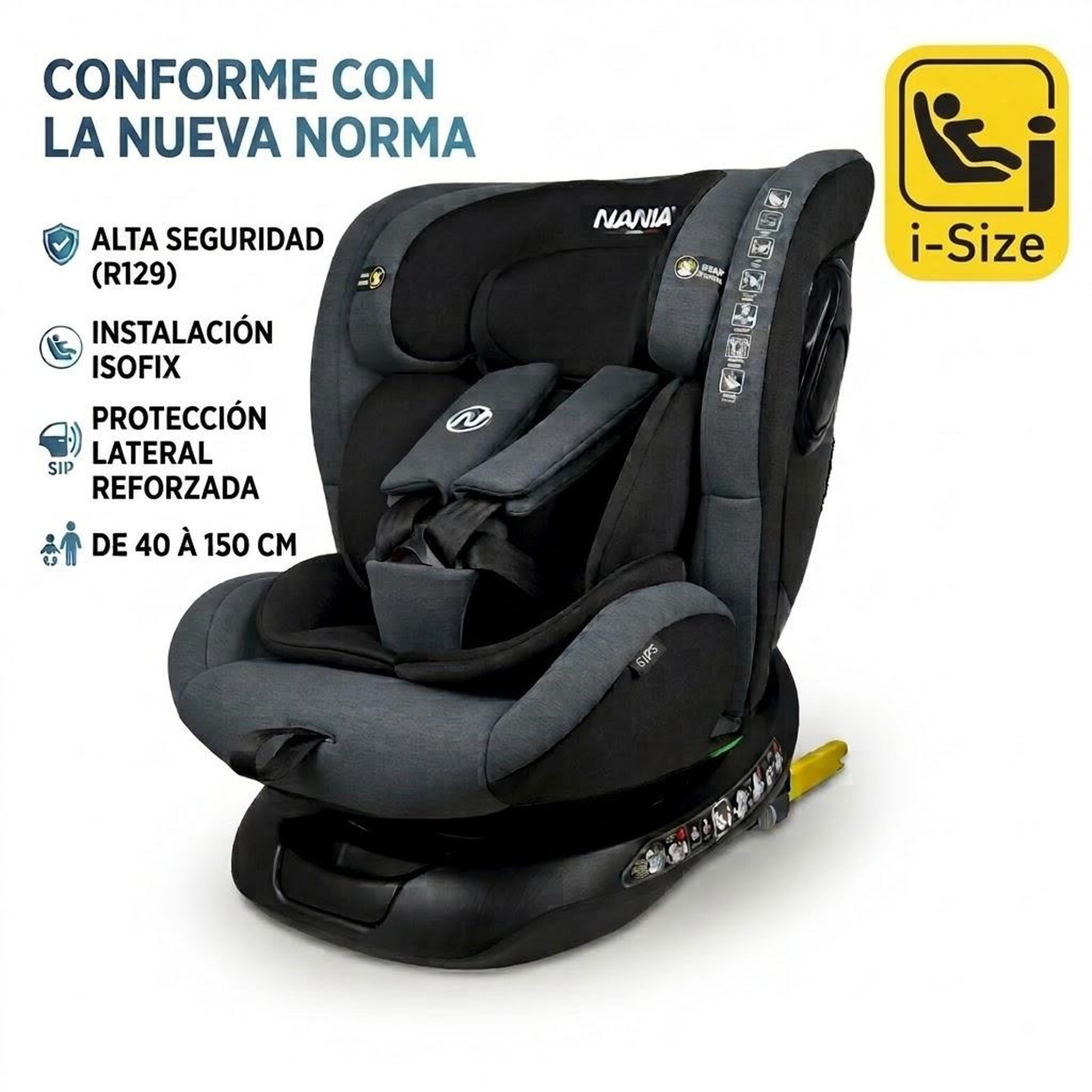 Voir la diapositive 3 : NANIA Nania, parma, siège auto isofix i-size, pivotant 360, évolutif, naissance -12 ans environ 40-150 cm, avec indicateur electronique d'installation, inclinable
