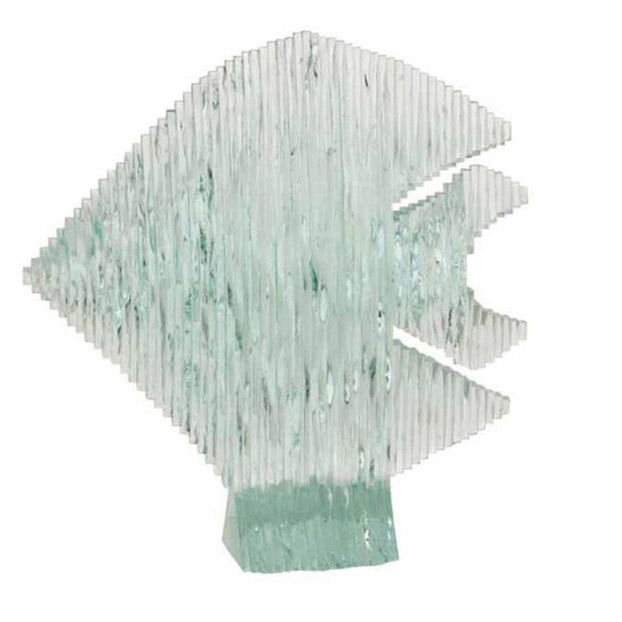 J-LINE Statue déco en verre  poisson sur pied  30cm bleu