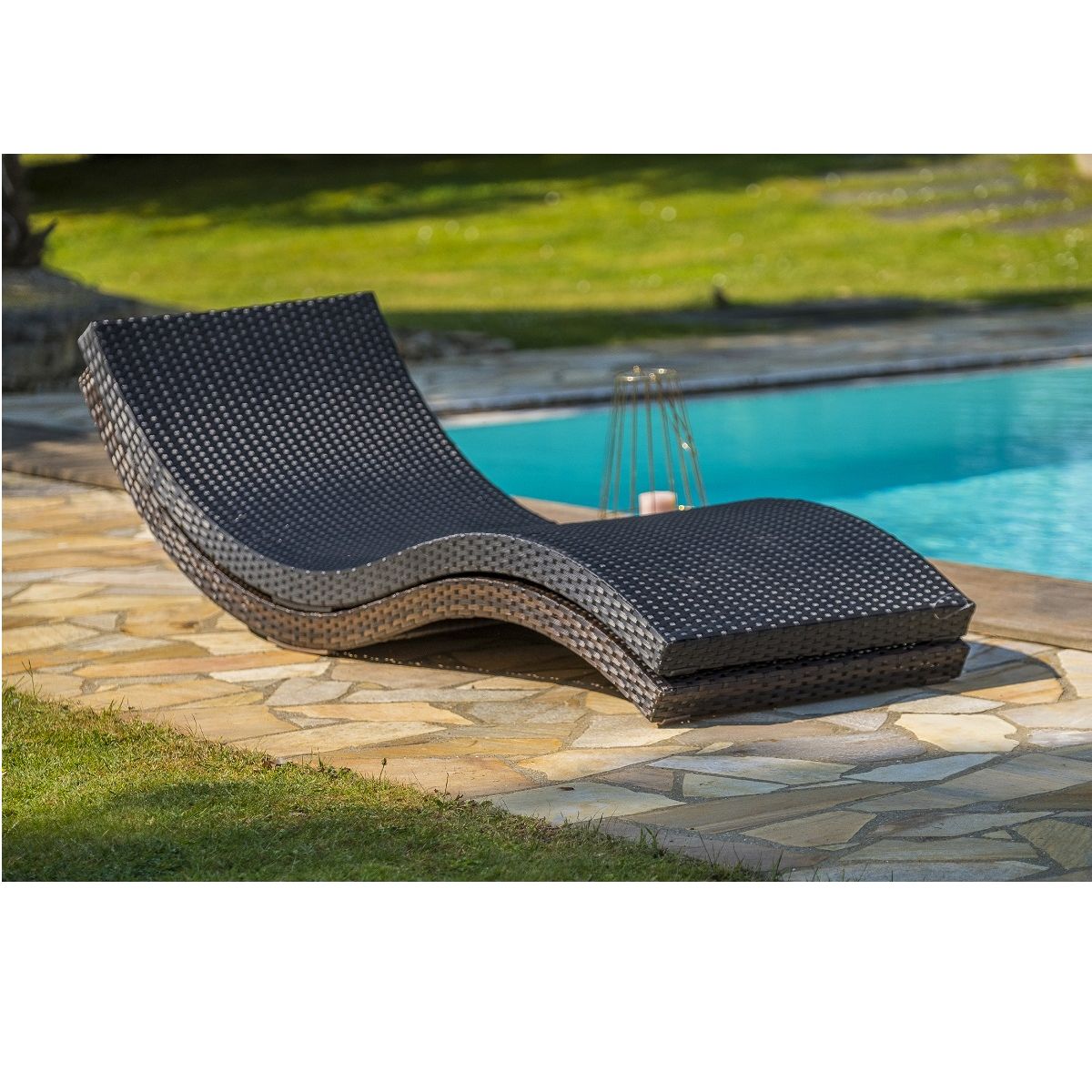 DCB GARDEN Lot de 2 bains de soleil - Résine tressée - Noir - CANCUN