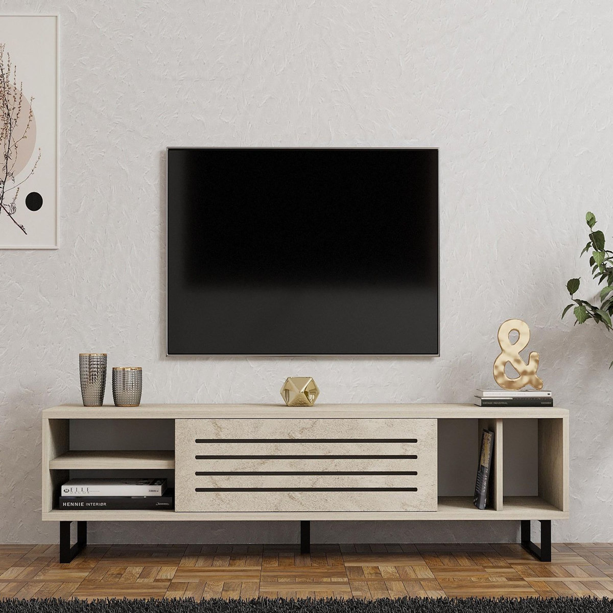 Habitat et Jardin Meuble TV en bois  Safir  - 160 x 40 x 35 cm - Travertin