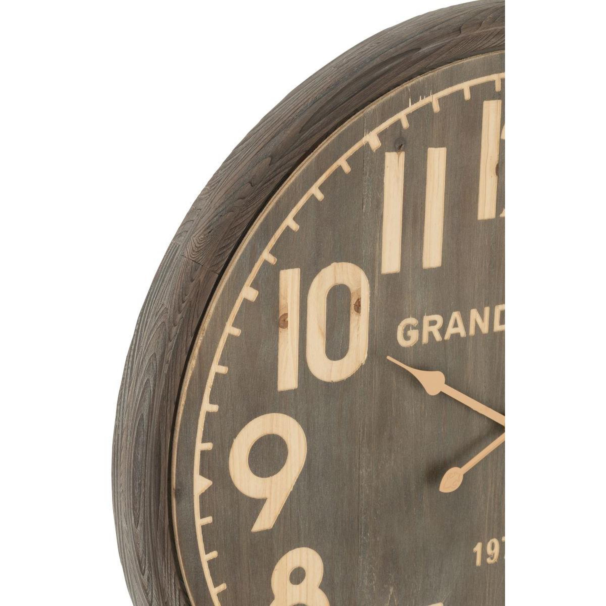 Voir la diapositive 2 : J-LINE Horloge murale en bois  grand hotel  79cm marron