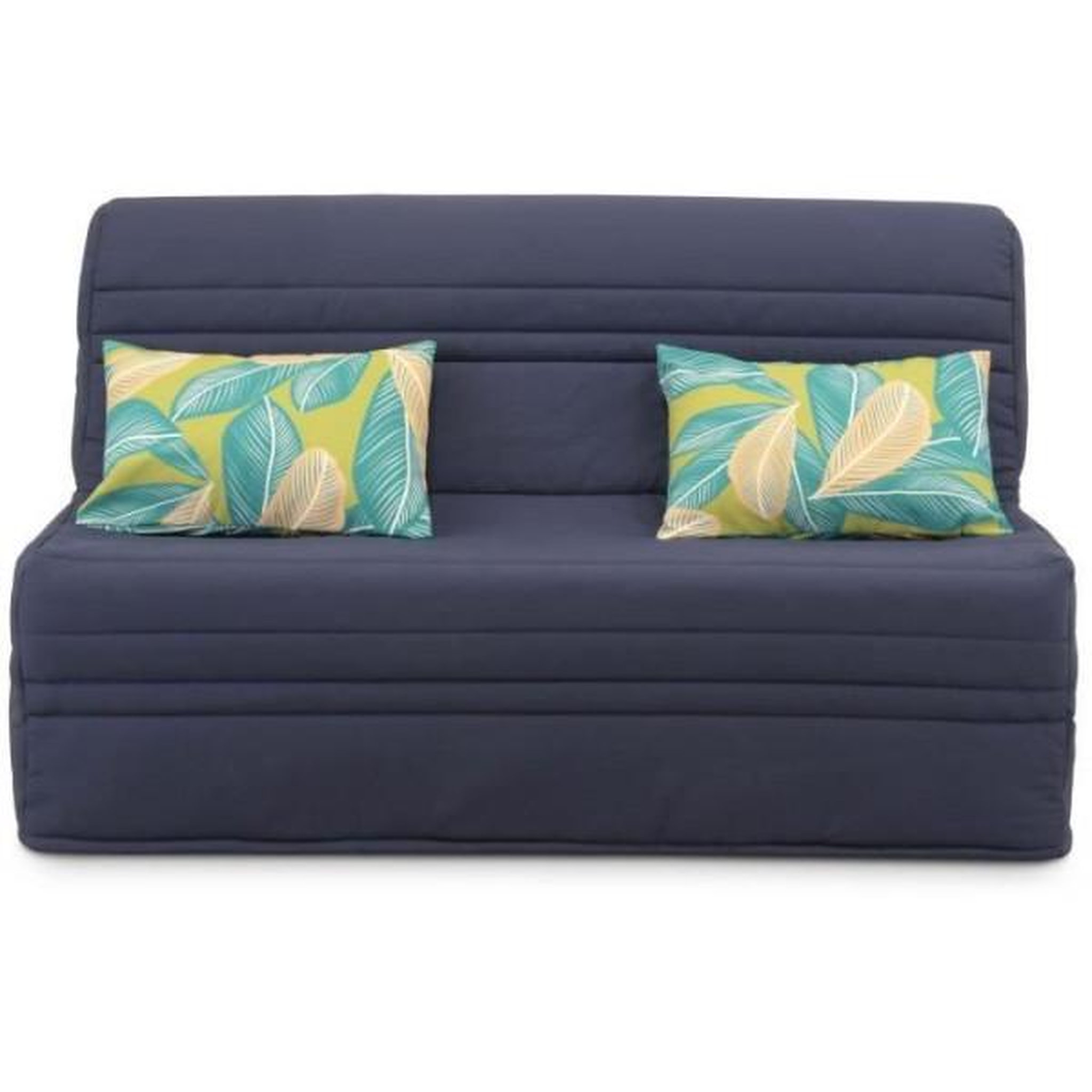 Voir la diapositive 3 : MARKET24 Banquette BZ - 2 places - Bleu Marine - Coussins Jungle - couchage 140 x 190 x 9 cm - Joe