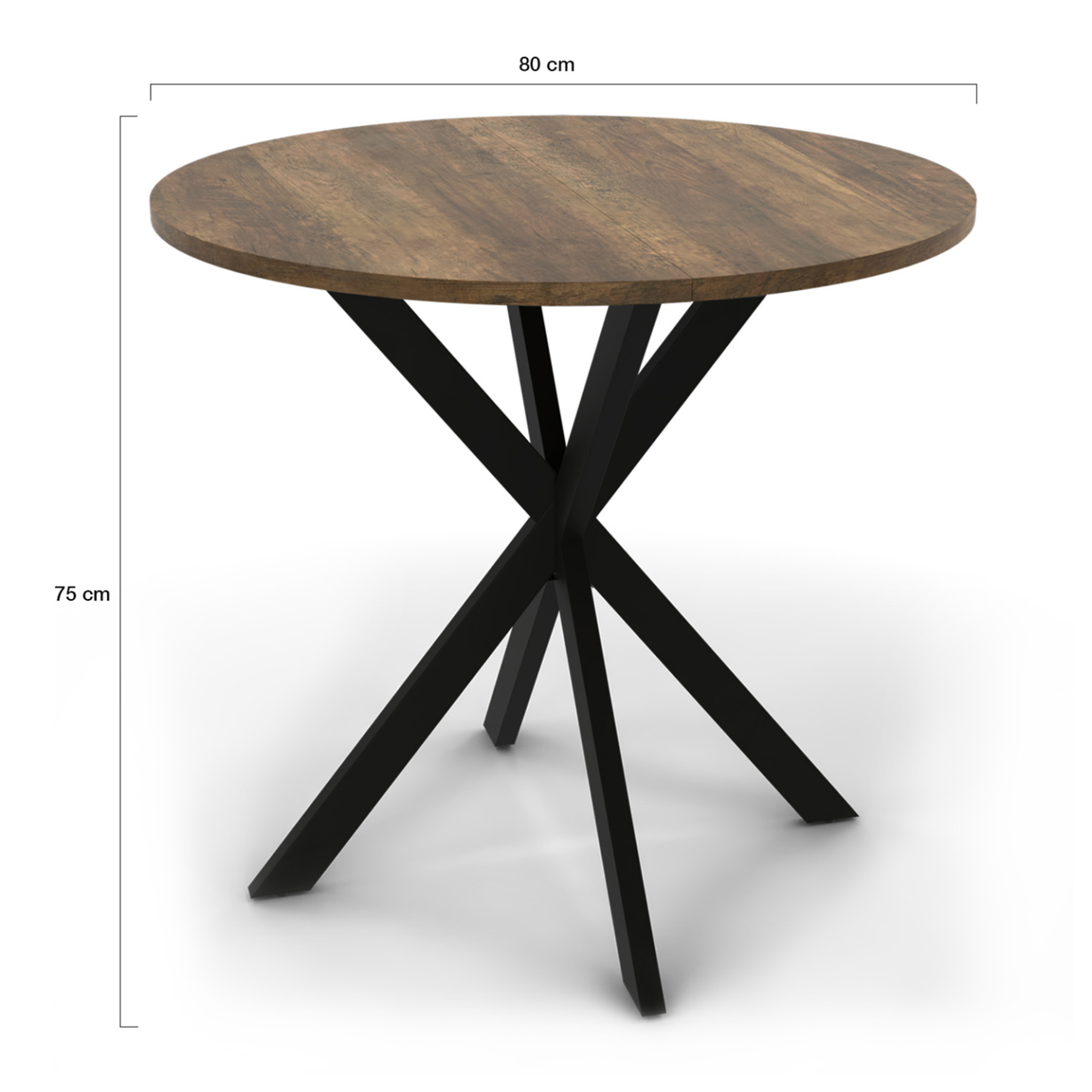 Voir la diapositive 4 : ID MARKET Table à manger ronde alix 4 personnes pied araignée noir et plateau bois foncé hawkins 80 cm