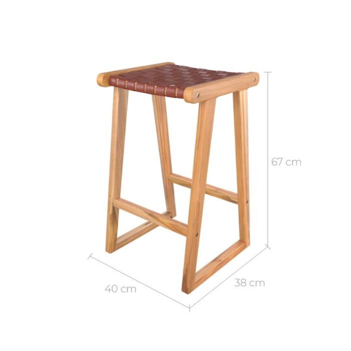 Rendez vous déco Tabouret pour îlot central 67 cm en teck et cuir tressé marron - Yuma