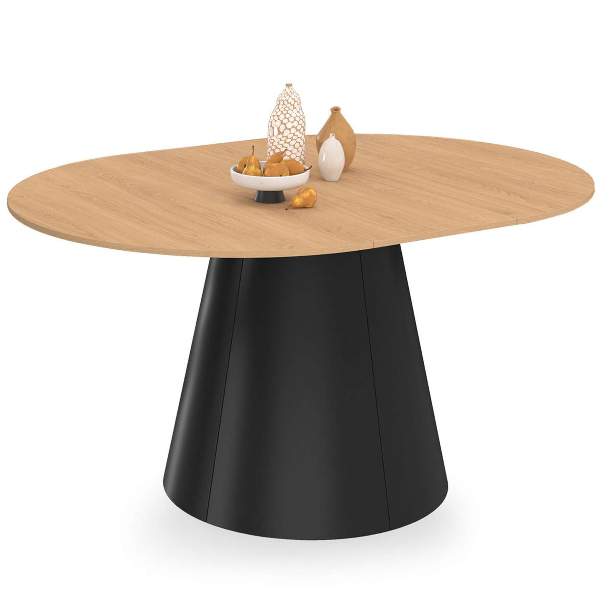 ID MARKET Table à manger ronde extensible angele 4-8 personnes bois effet hêtre et pied noir 110-150 cm
