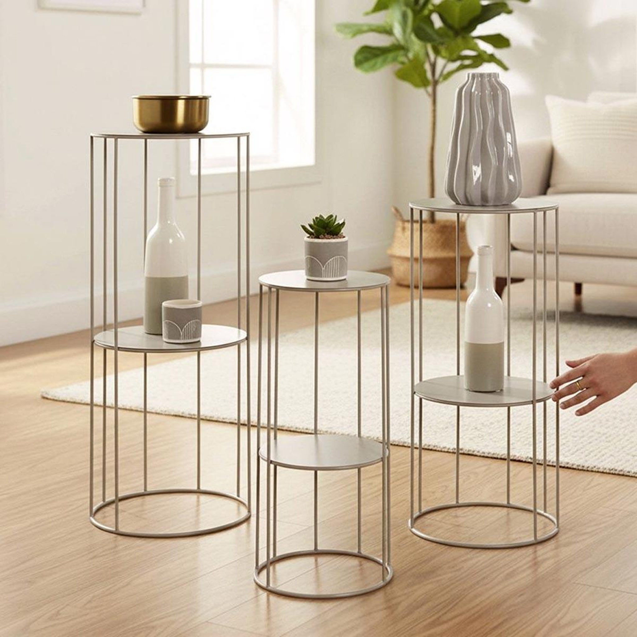 Voir la diapositive 4 : Paris Prix Lot de 3 sellettes 2 niveaux  noé  70cm gris
