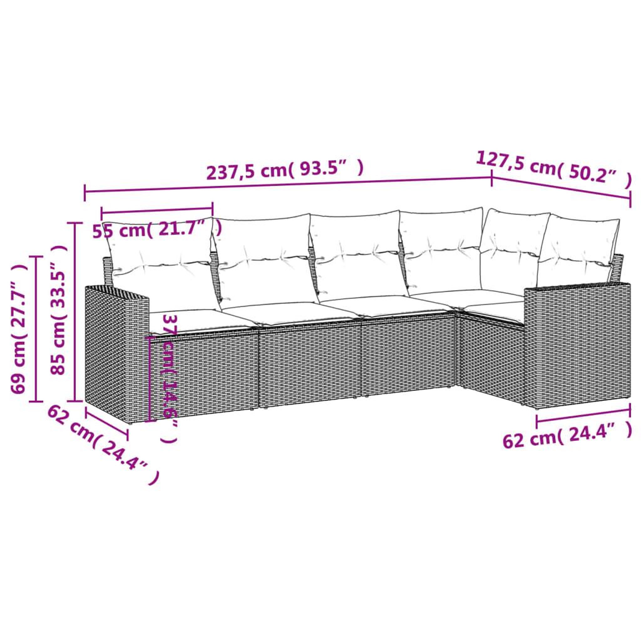 Voir la diapositive 4 : VIDAXL Salon de jardin avec coussins 5 pcs beige resine tressee