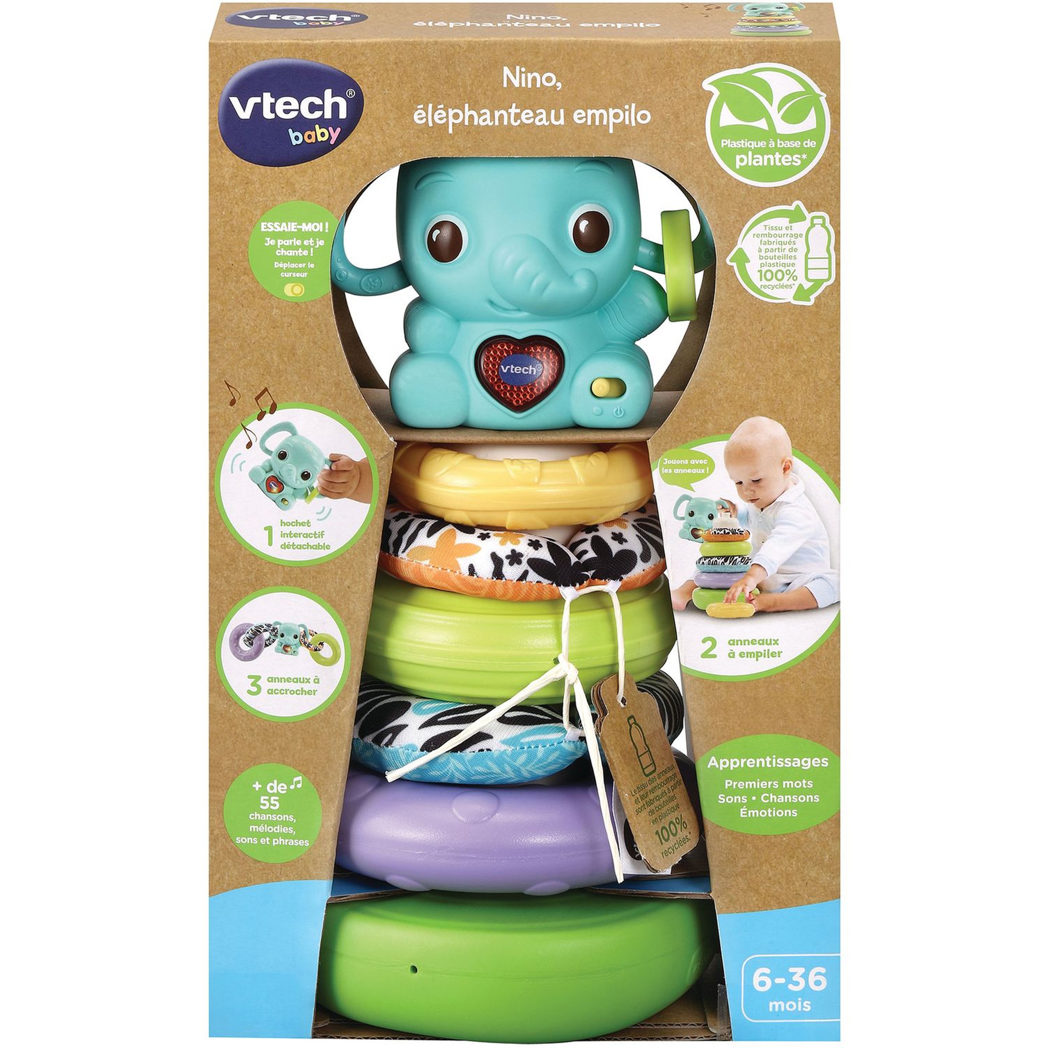 VTECH BABY Nino, Éléphanteau Empilo 3 en 1