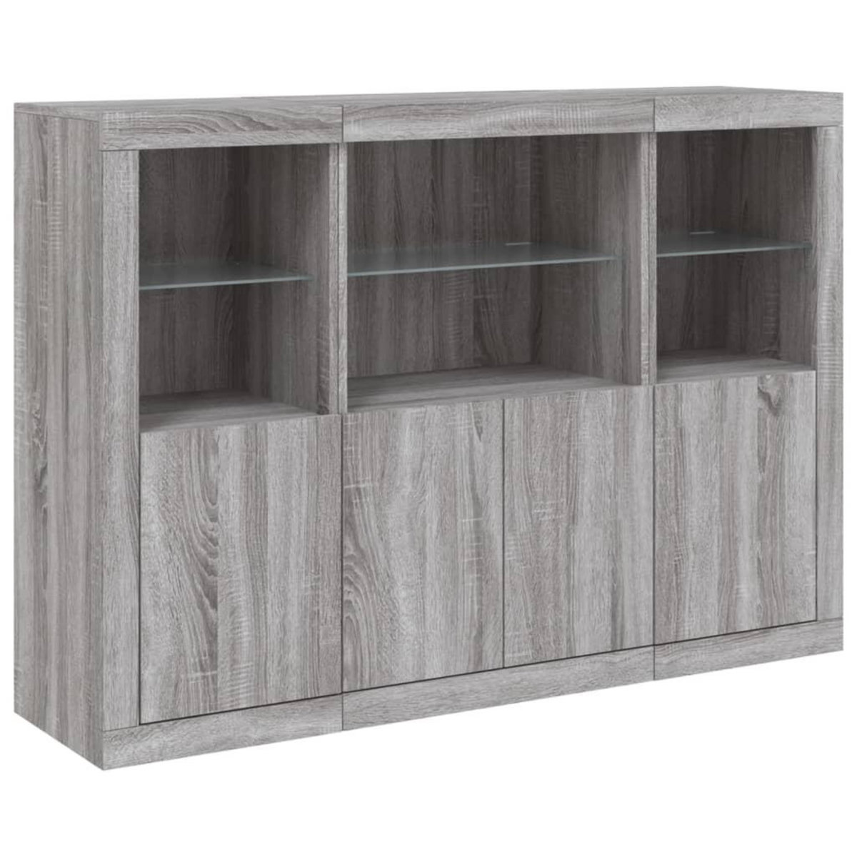 VIDAXL Buffets avec lumieres LED 3 pcs sonoma gris bois d'ingenierie