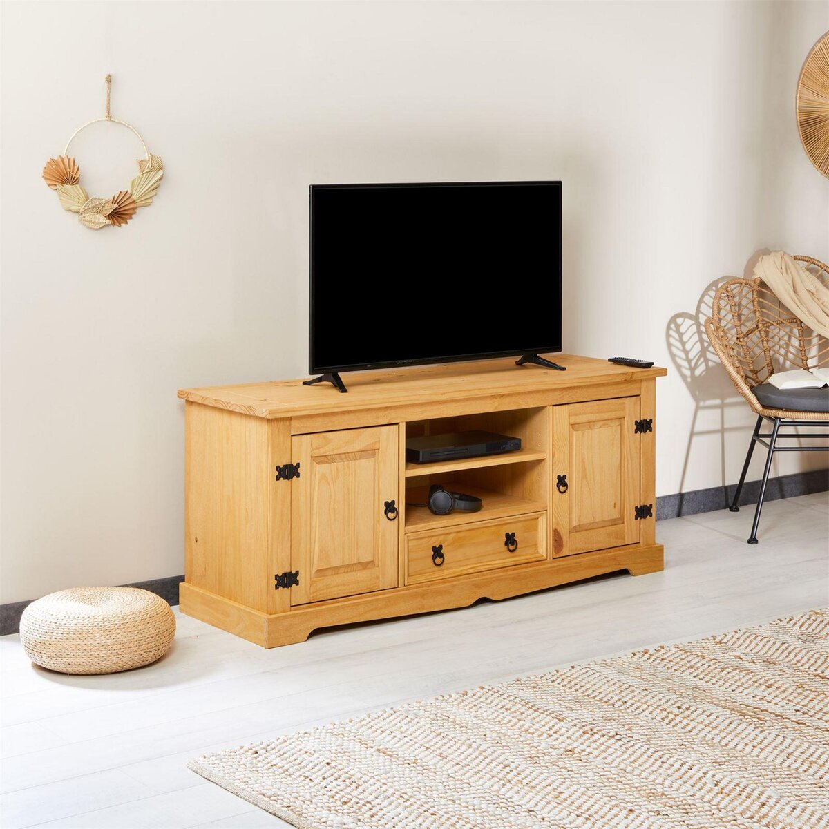 IDIMEX Meuble TV TEQUILA, 2 portes et 1 tiroir, en pin massif