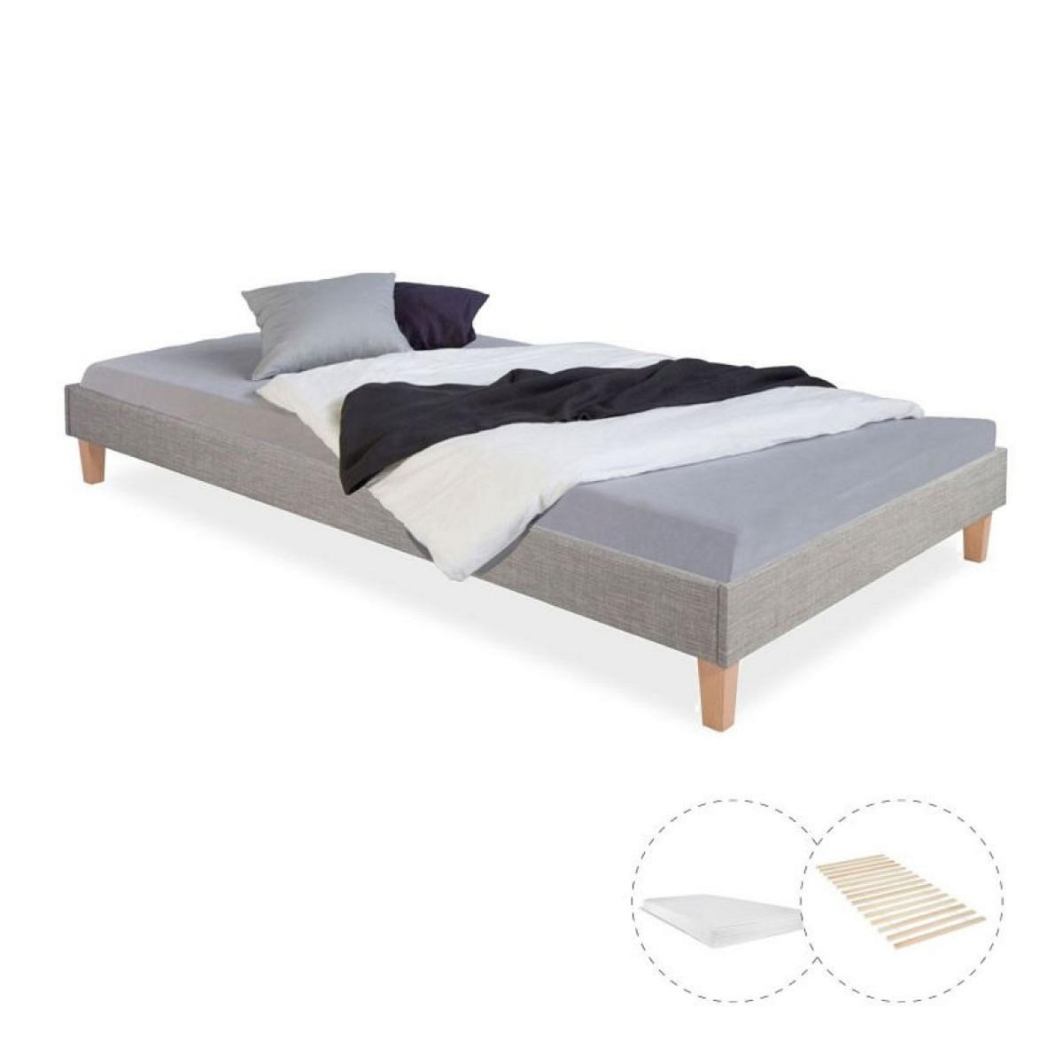 HomeStyle4U Lit capitonné avec matelas sommier 90x200