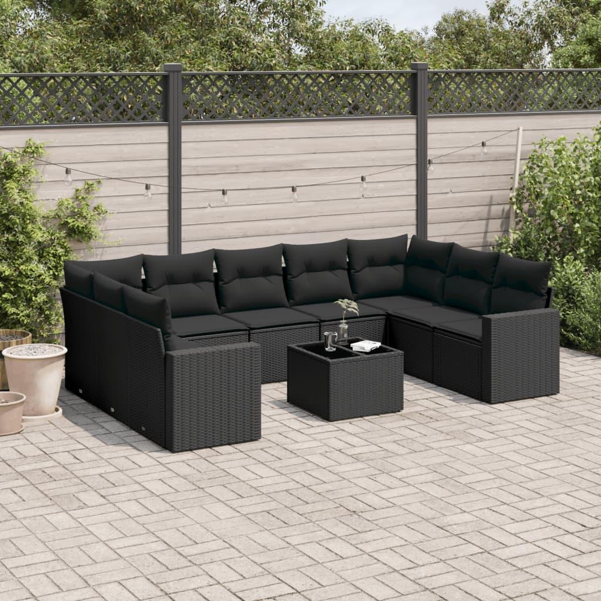 VIDAXL Salon de jardin 10 pcs avec coussins noir resine tressee