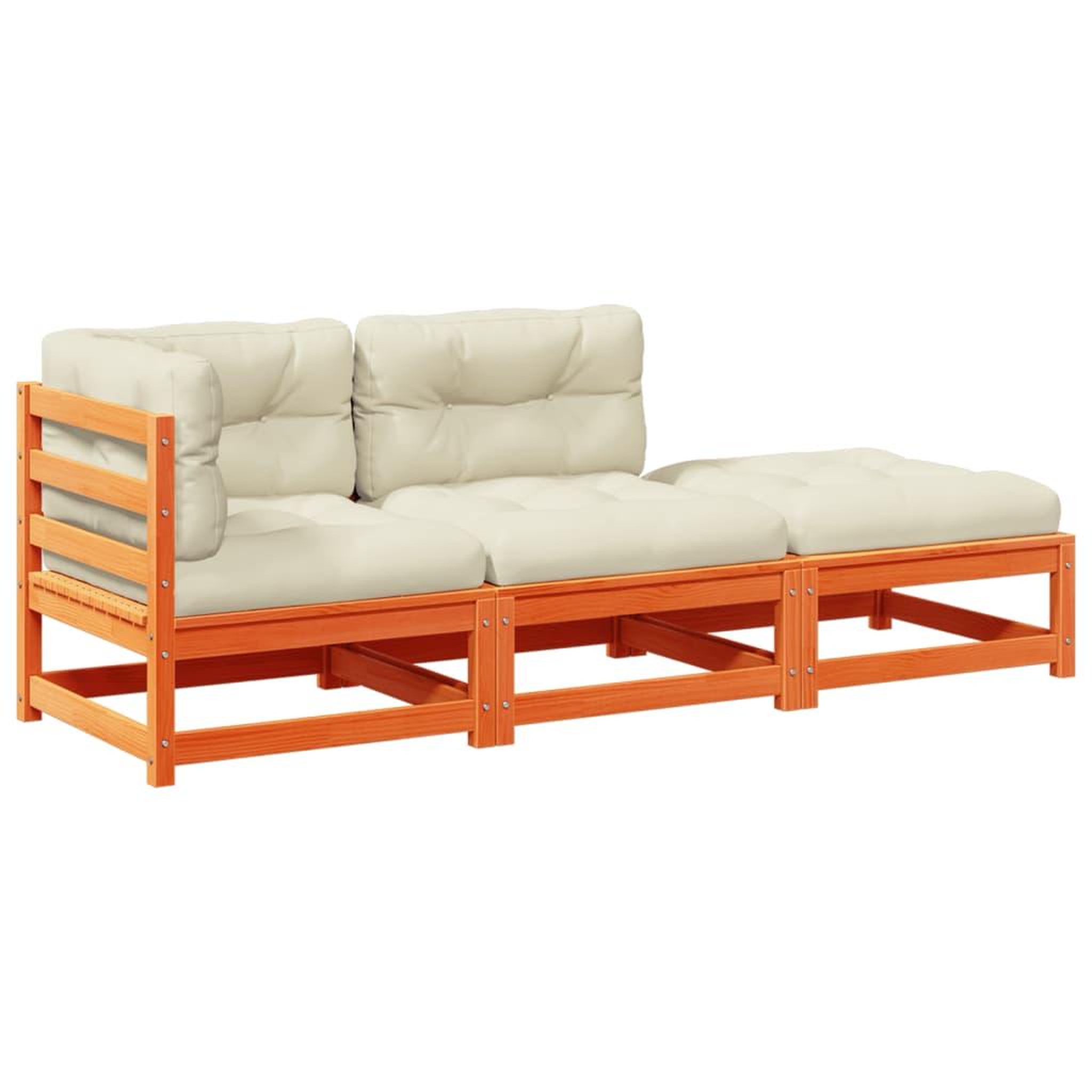 Voir la diapositive 2 : VIDAXL Salon de jardin 3 pcs avec coussins cire marron bois pin massif