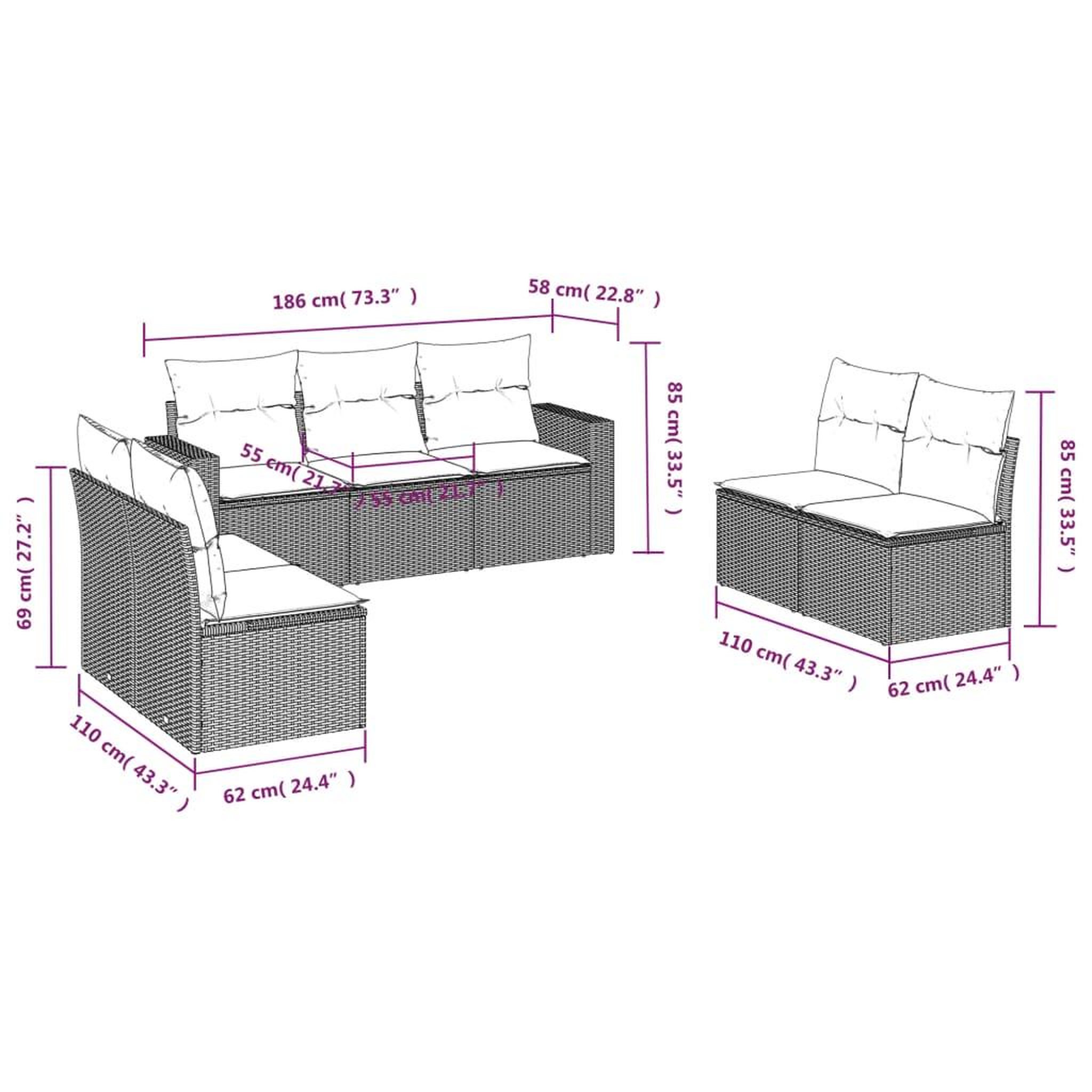 Voir la diapositive 4 : VIDAXL Salon de jardin avec coussins 7 pcs beige resine tressee