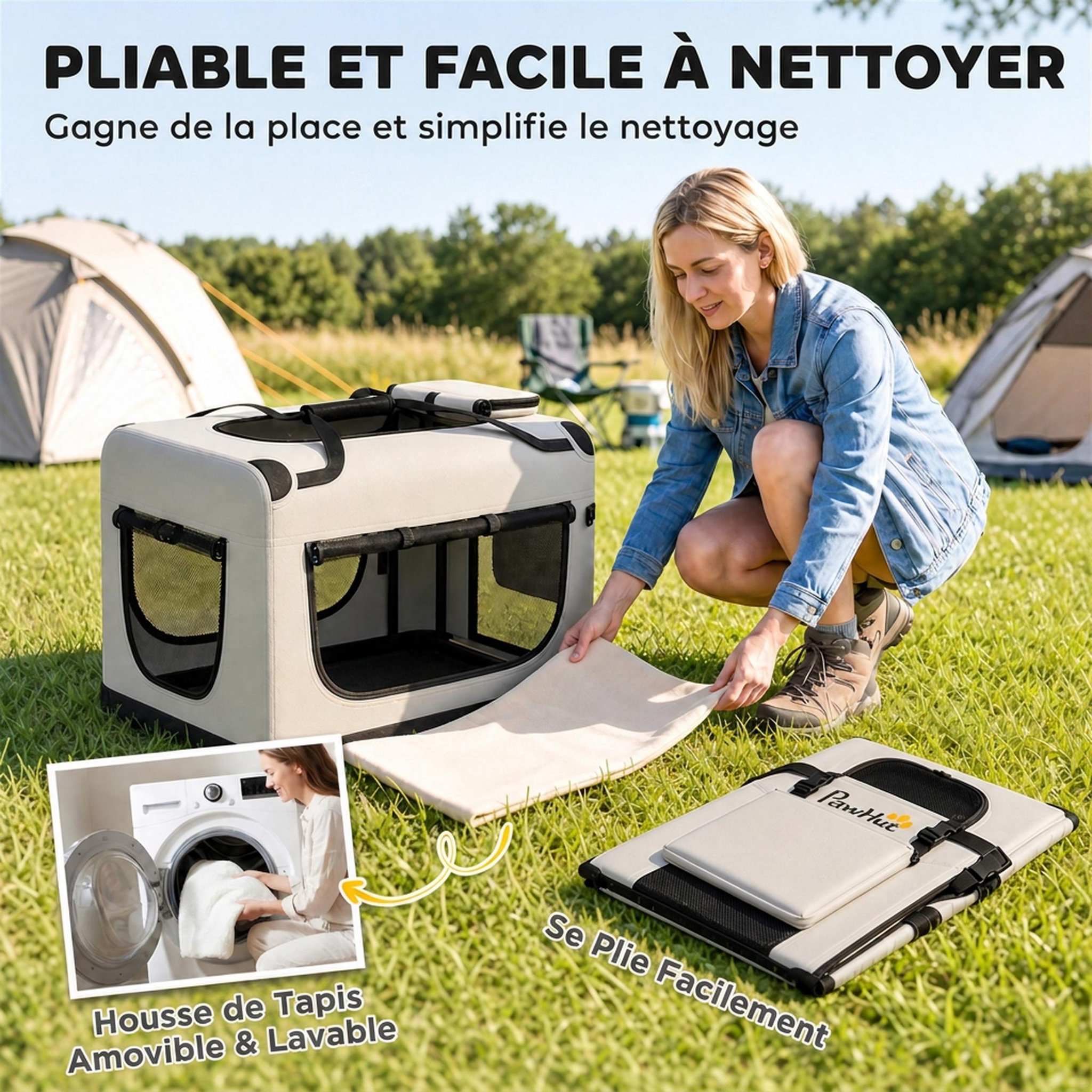 Voir la diapositive 6 : PAWHUT Sac de transport chien chat pliable poignée entrée zippée fenêtres maillées accessoires