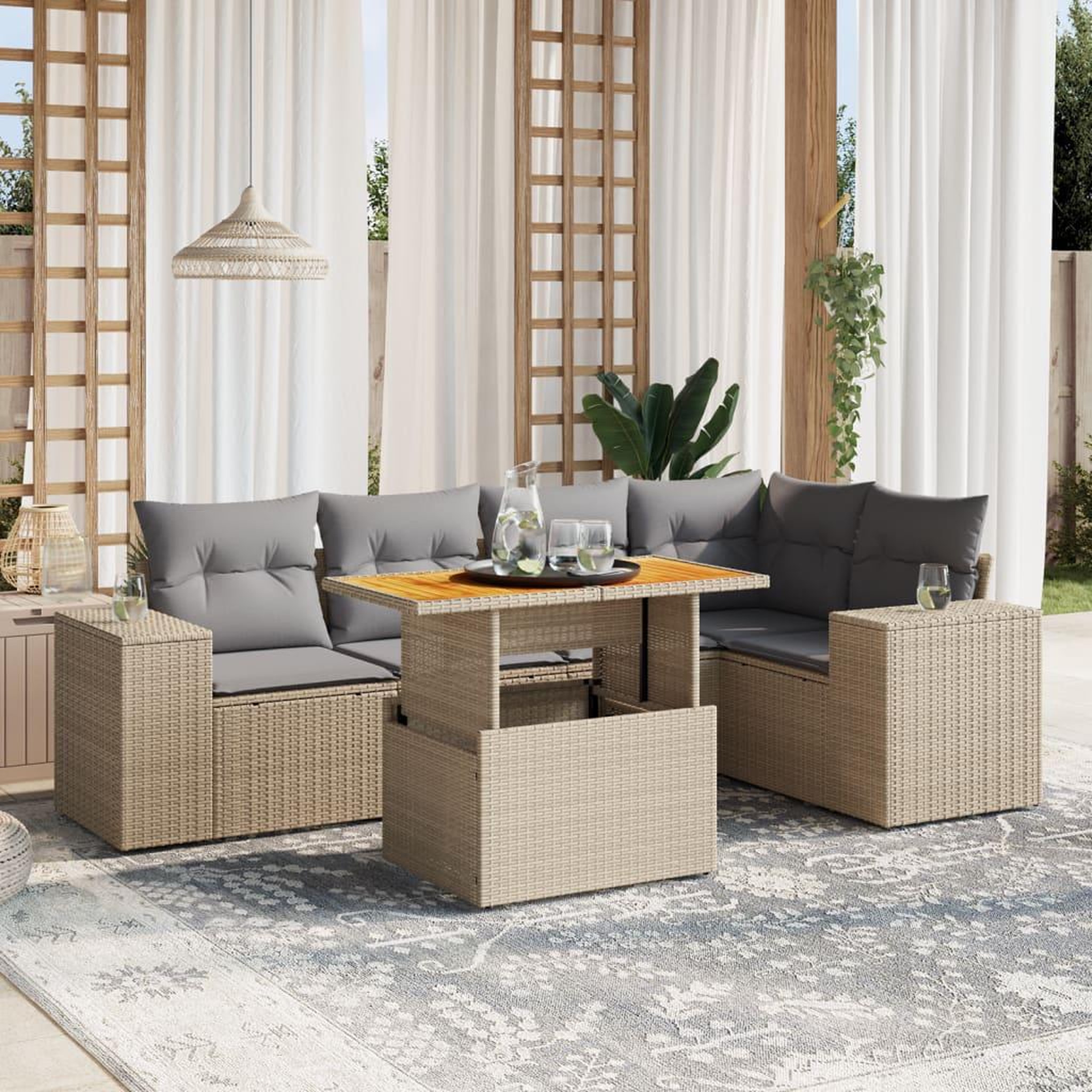 VIDAXL Salon de jardin avec coussins 6 pcs beige resine tressee