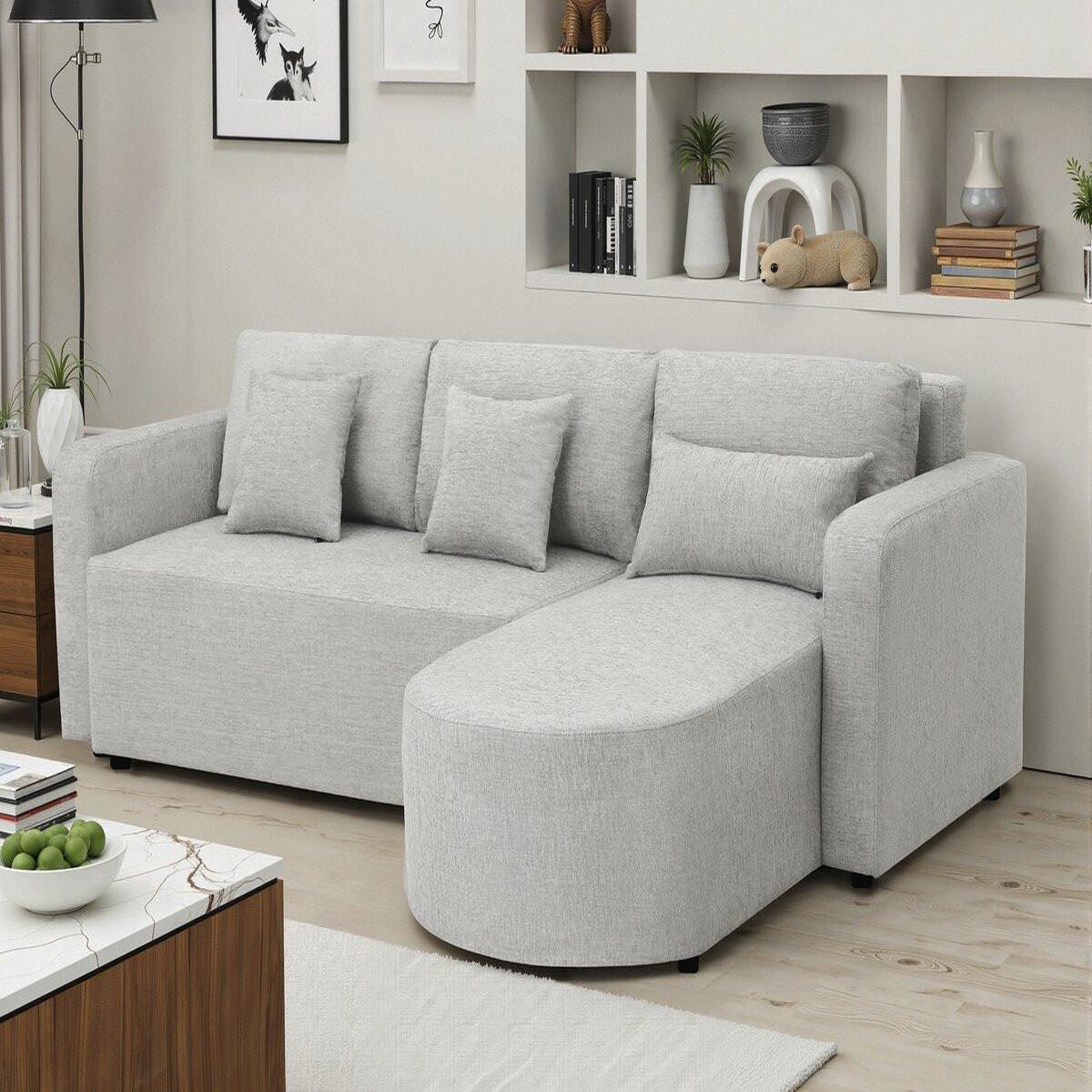 Voir la diapositive 2 : Habitat et Jardin Canapé d'angle convertible et reversible en tissu  charles  - 3 places - gris