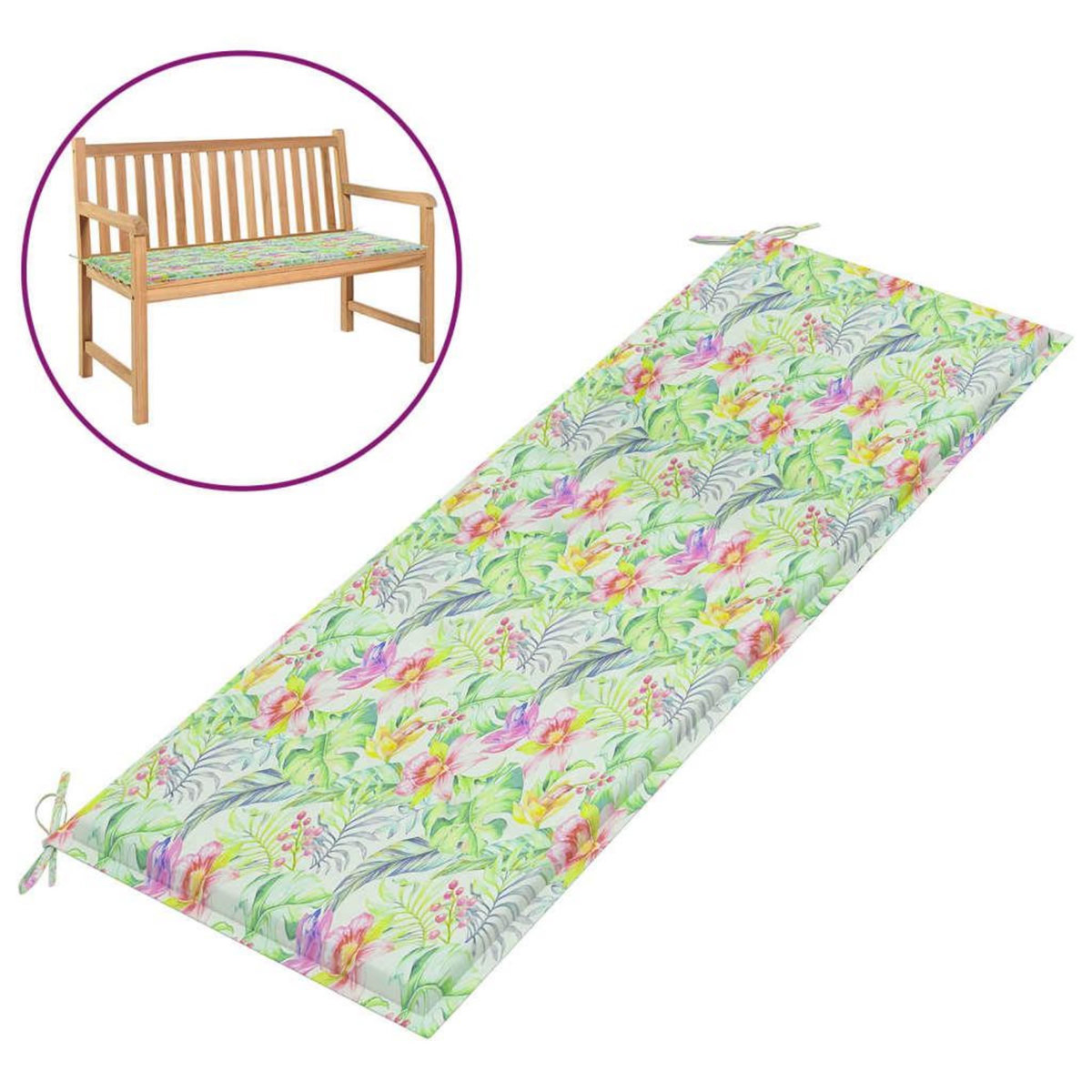 VIDAXL Coussin de banc de jardin motif de feuilles 150x50x3 cm