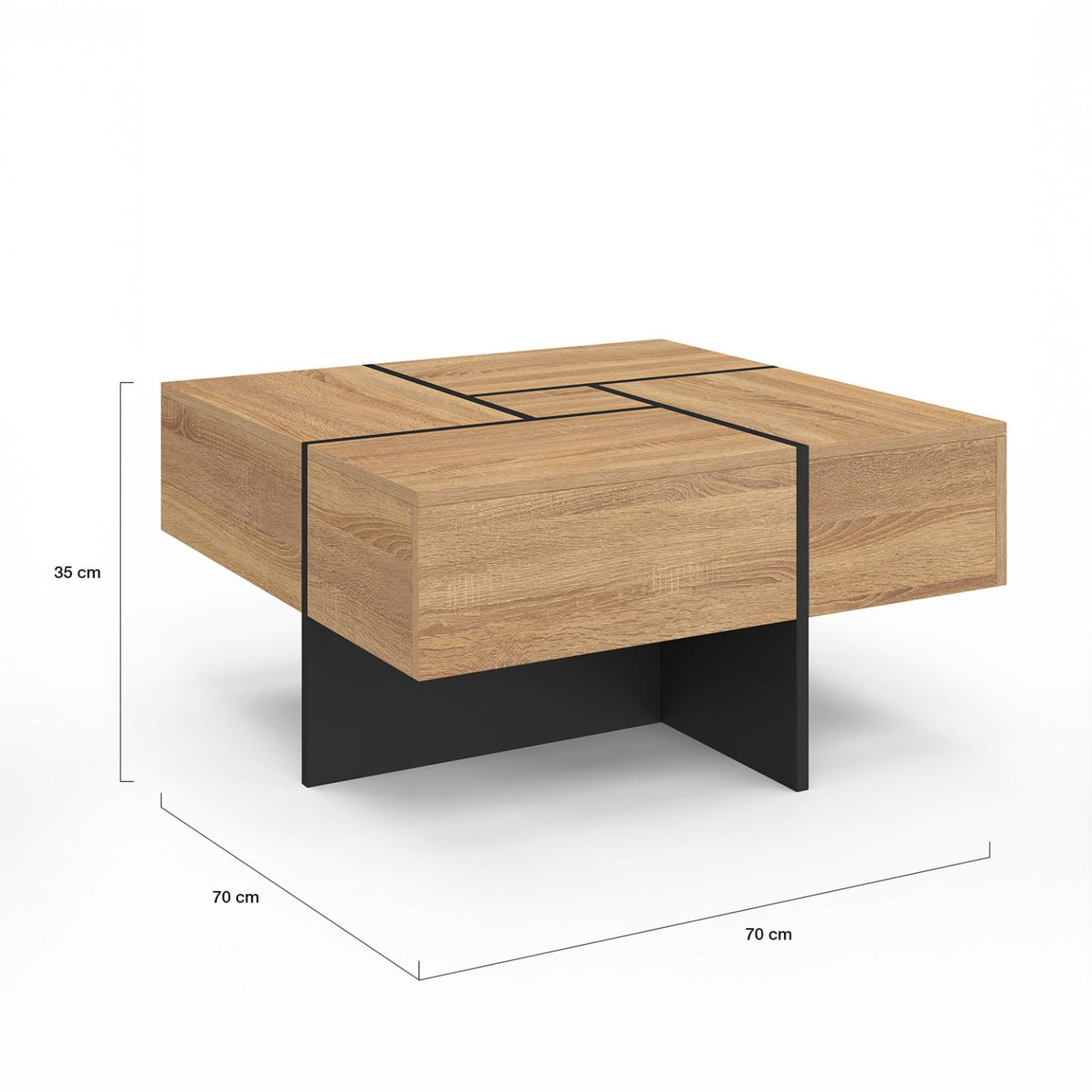 Voir la diapositive 5 : ID MARKET Table basse carrée talia 70 cm avec tiroirs bois et noir