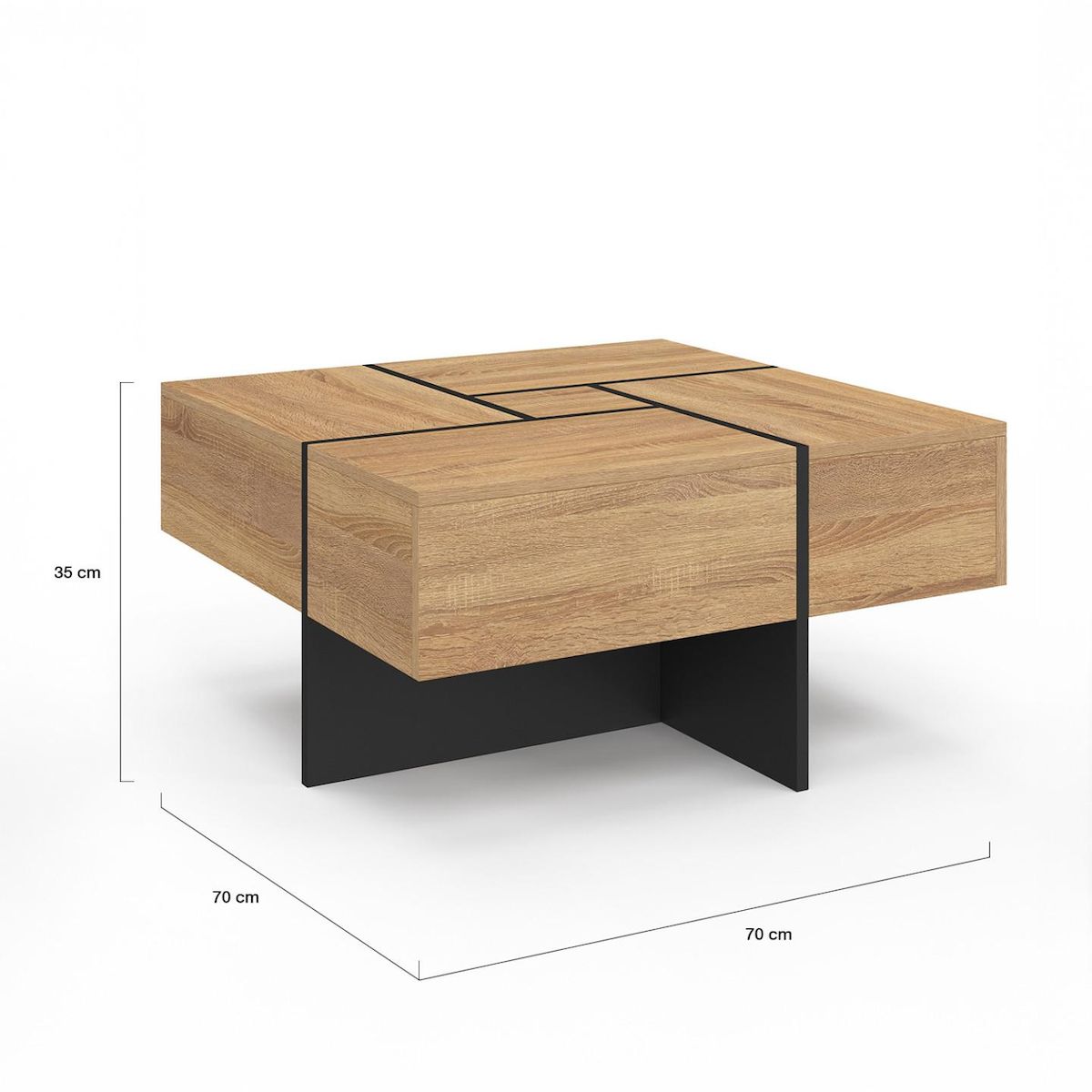 ID MARKET Table basse carrée TALIA avec tiroirs bois et noir