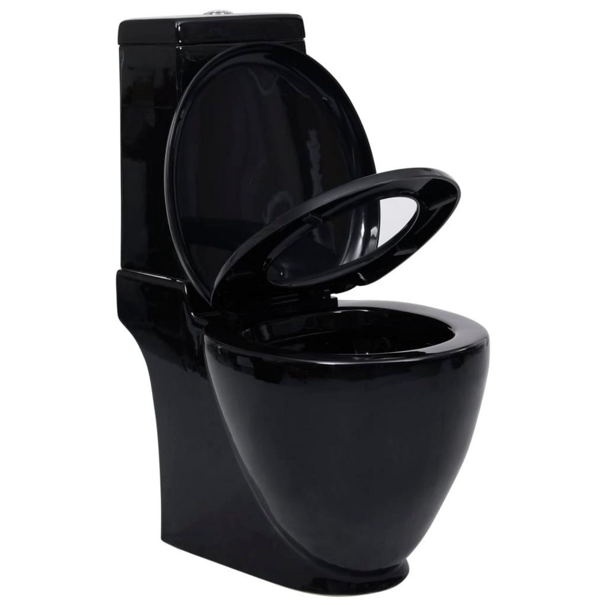 VIDAXL Toilette en ceramique ronde ecoulement d'eau au fond noir