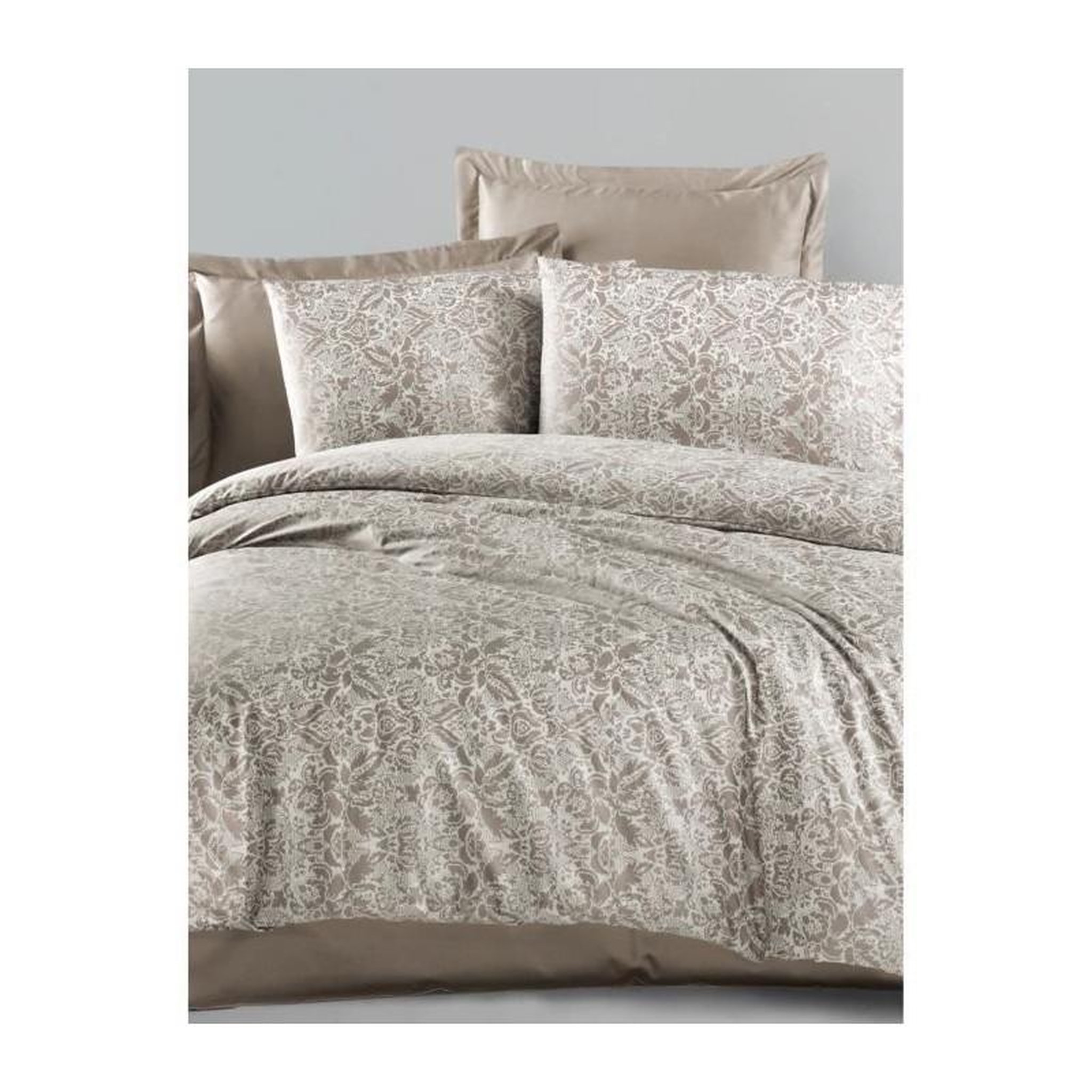 Voir la diapositive 2 : GENERIQUE Parure de lit - 1 housse de couette 220 x 240 cm + 2 taies d'oreiller 60 x 60 cm - Satiné 100% coton - Cappuccino
