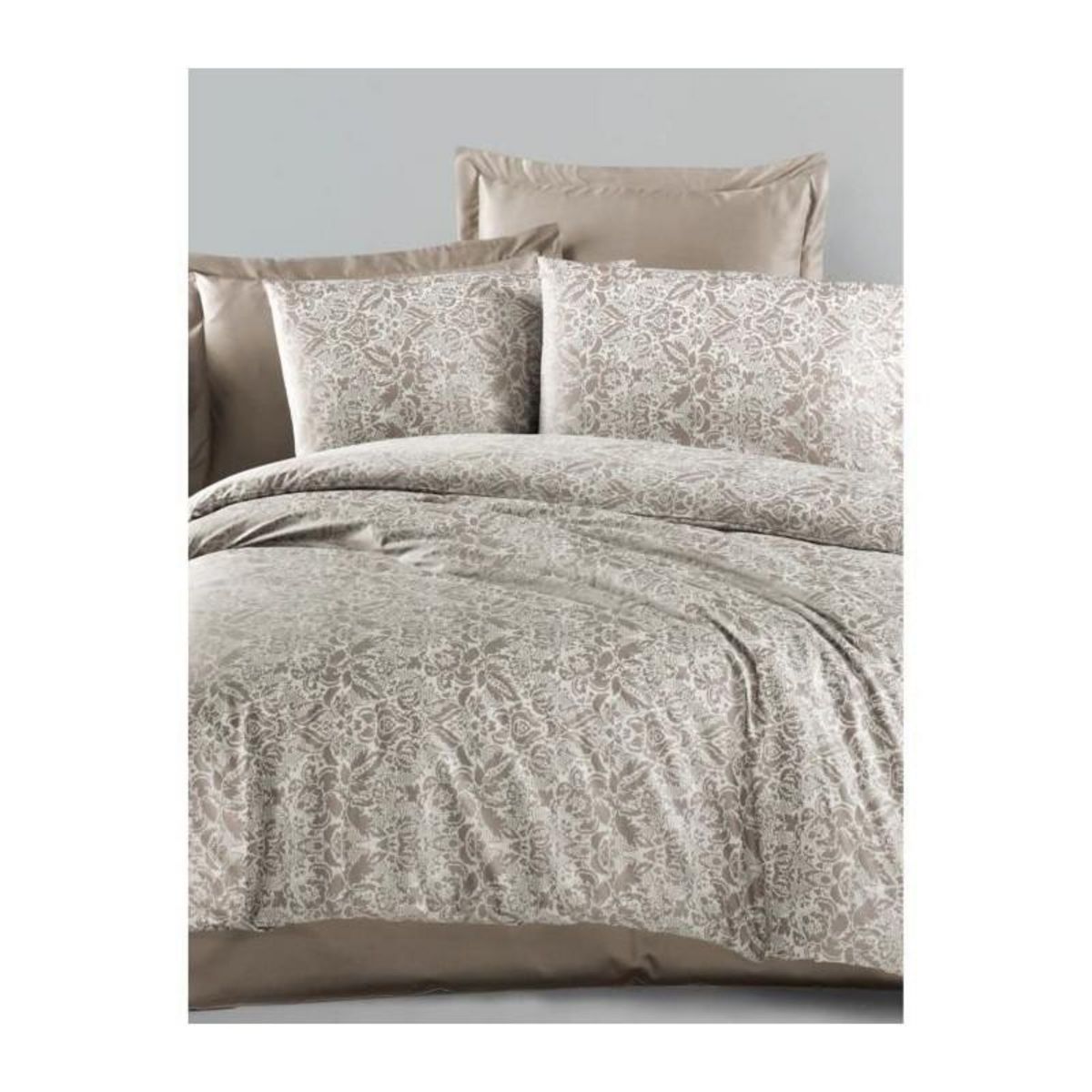 GENERIQUE Parure de lit - 1 housse de couette 220 x 240 cm + 2 taies d'oreiller 60 x 60 cm - Satiné 100% coton - Cappuccino