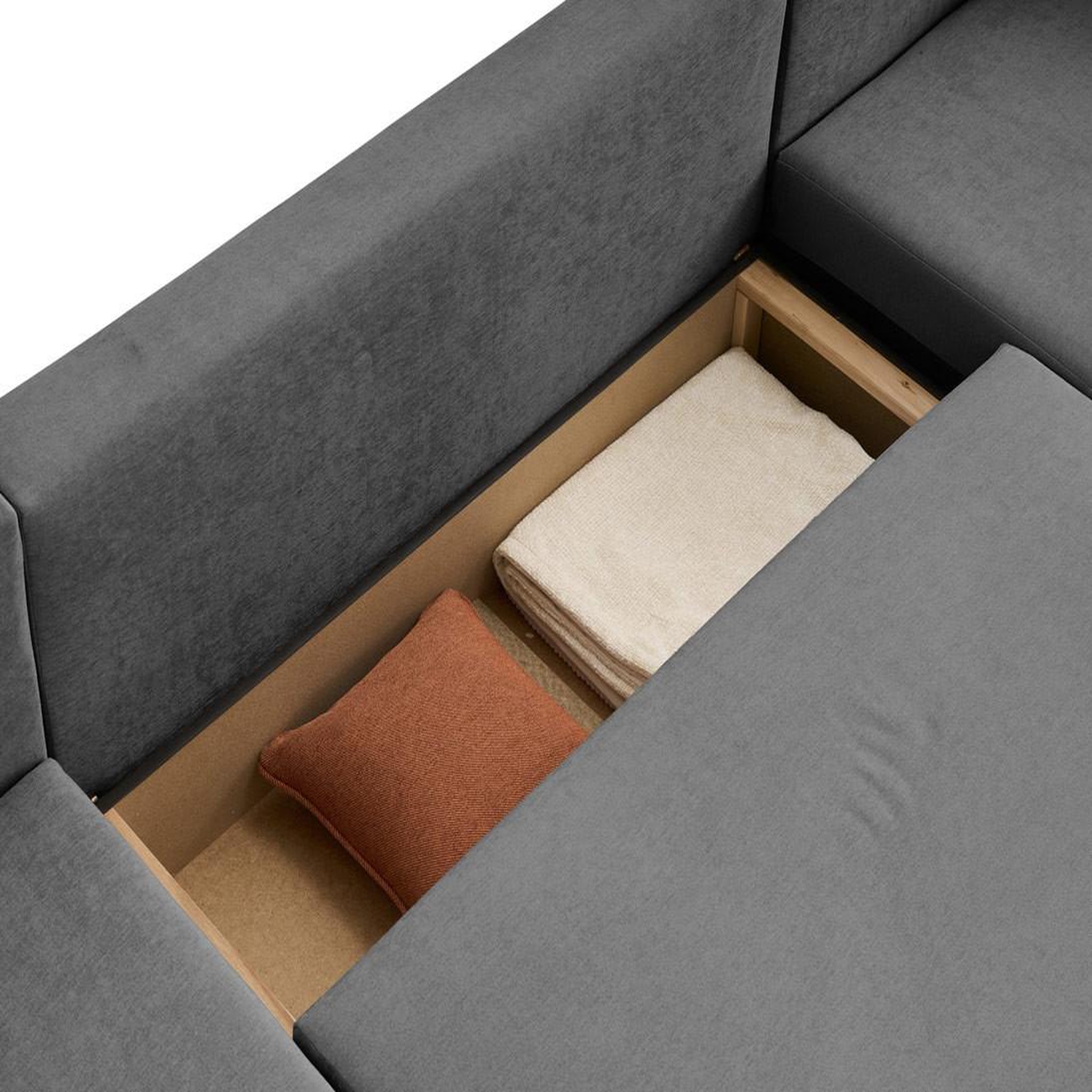 Voir la diapositive 4 : BEST MOBILIER Topaze - canapé panoramique - 7 places - convertible avec coffre - en tissu