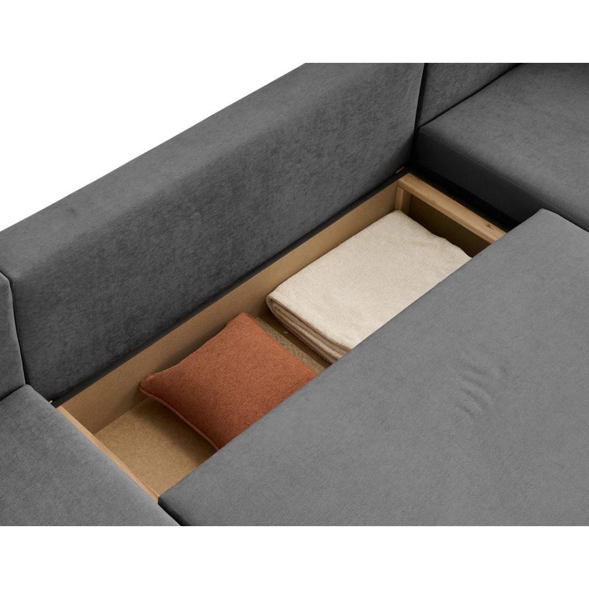 BEST MOBILIER Topaze - canapé panoramique - 7 places - convertible avec coffre - en tissu