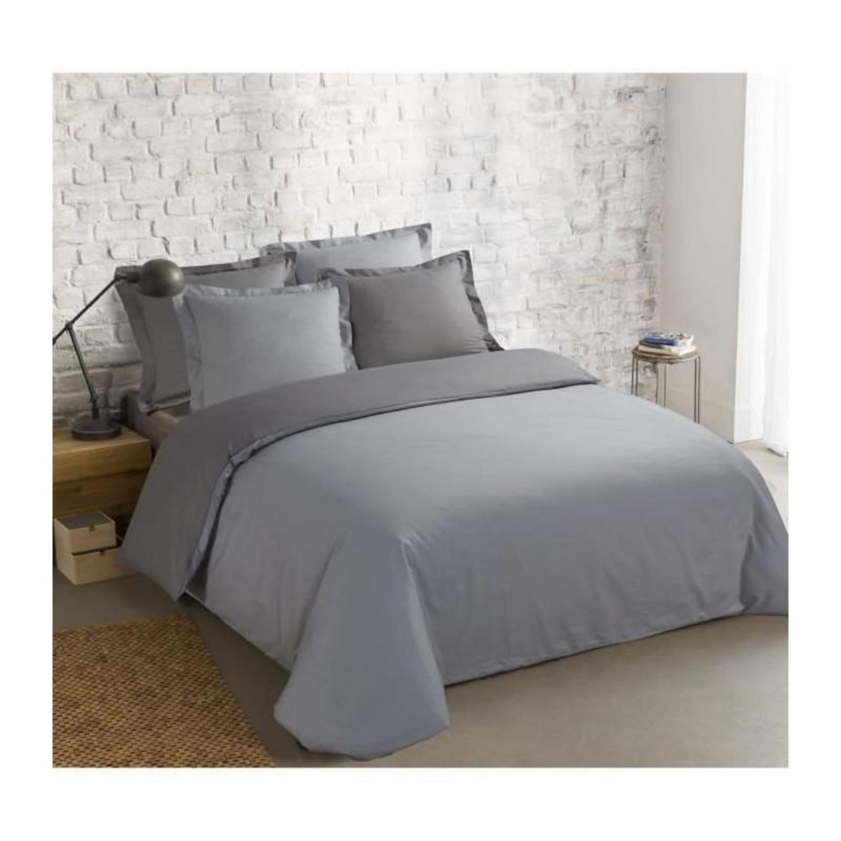 VISION VISION - Bicolore - Housse de couette Réversible 240x220cm avec 2 taies 65x65cm -Gris/gris perle - 100% coton