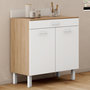 Voir la diapositive 1 : ID MARKET Buffet bas de cuisine 80 cm CINA plan de travail H.83 cm 2 portes + tiroir façon hêtre et blanc