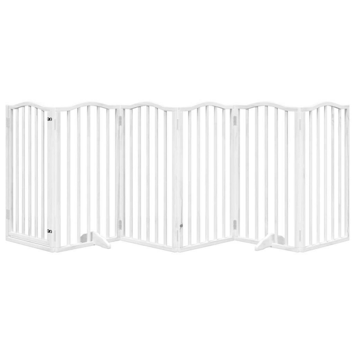 VIDAXL Barriere pour chiens et porte 6 panneaux blanc bois de peuplier