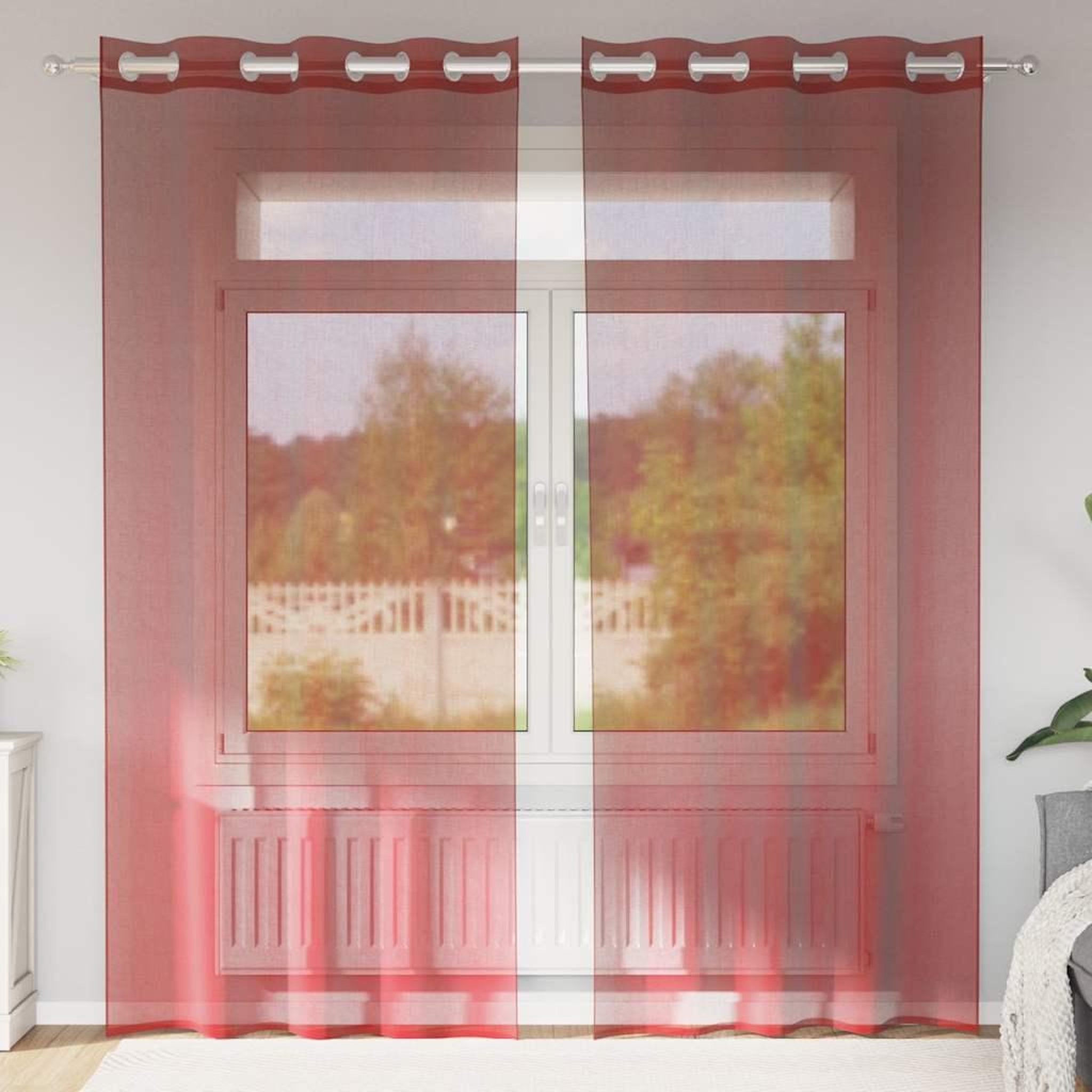 VIDAXL Rideaux en voile avec œillets 2 pcs rouge bordeaux
