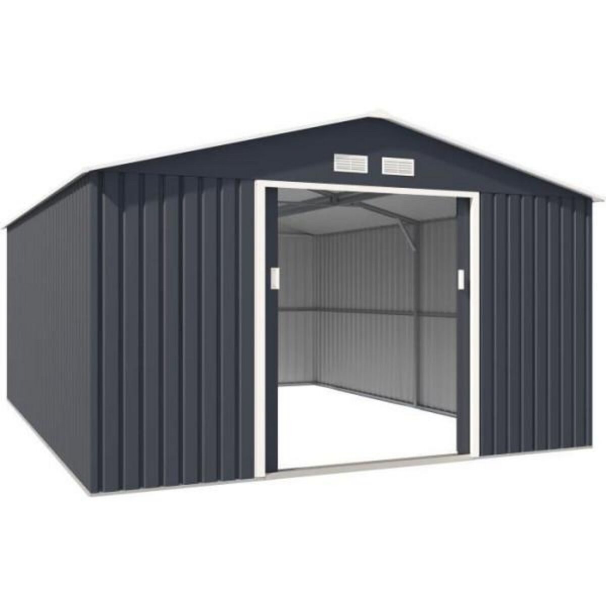 MARKET24 SATURNE Abri de jardin en métal 15,16 m² - 340 x 446 x 210 - Kit d'ancrage inclus, 2 portes coulissantes - Gris