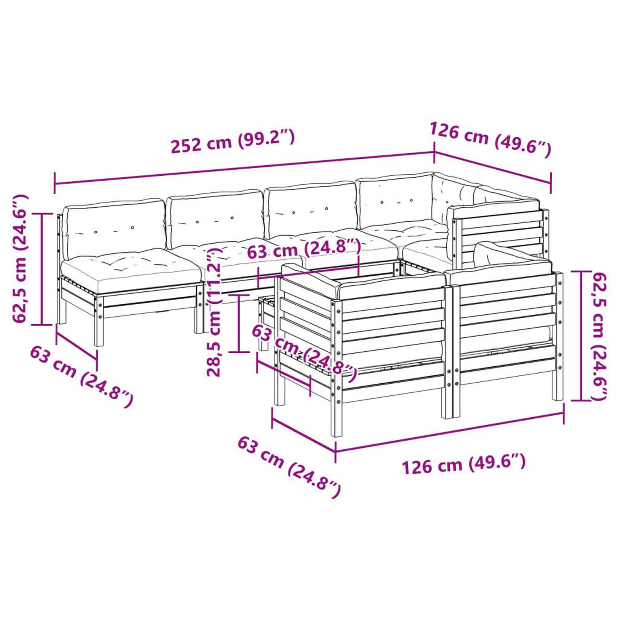 Voir la diapositive 6 : VIDAXL Salon de jardin 8 pcs avec coussins sapin douglas solide