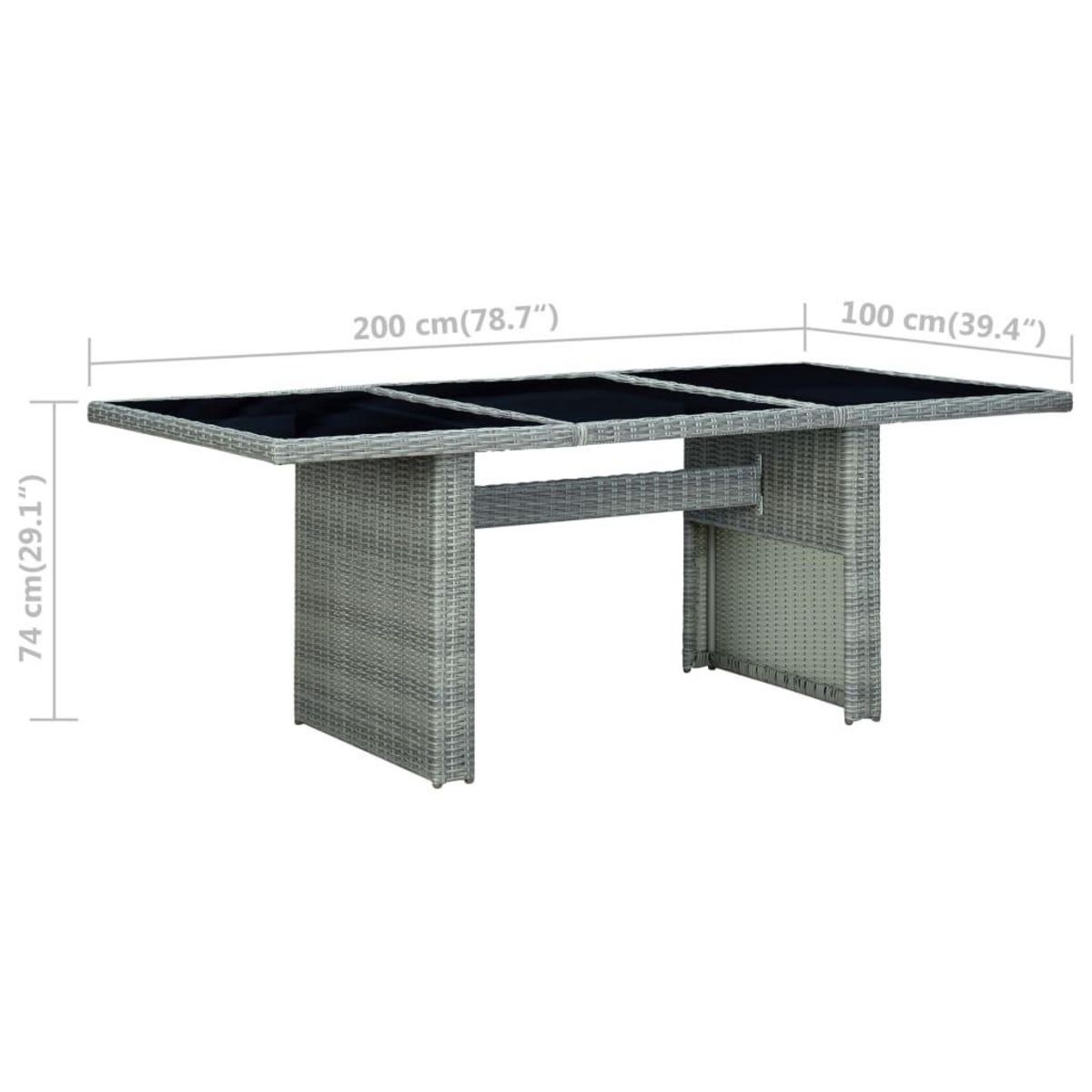 VIDAXL Table de jardin Gris clair Resine tressee et verre trempe