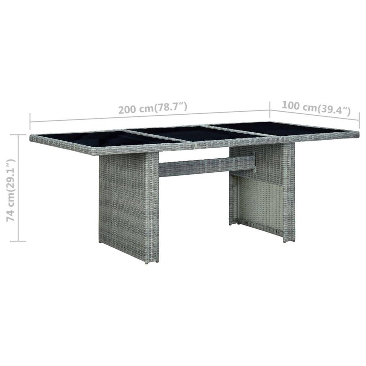 VIDAXL Table de jardin Gris clair Resine tressee et verre trempe