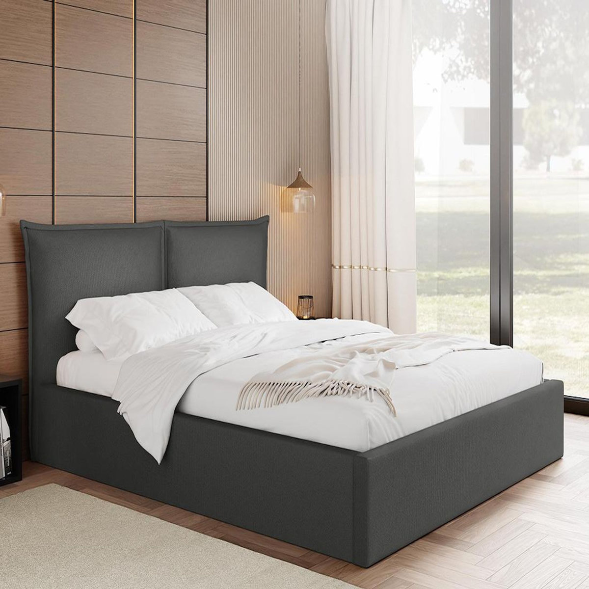 BEST MOBILIER John - lit coffre - 140x200 cm - en velours - sommier inclus