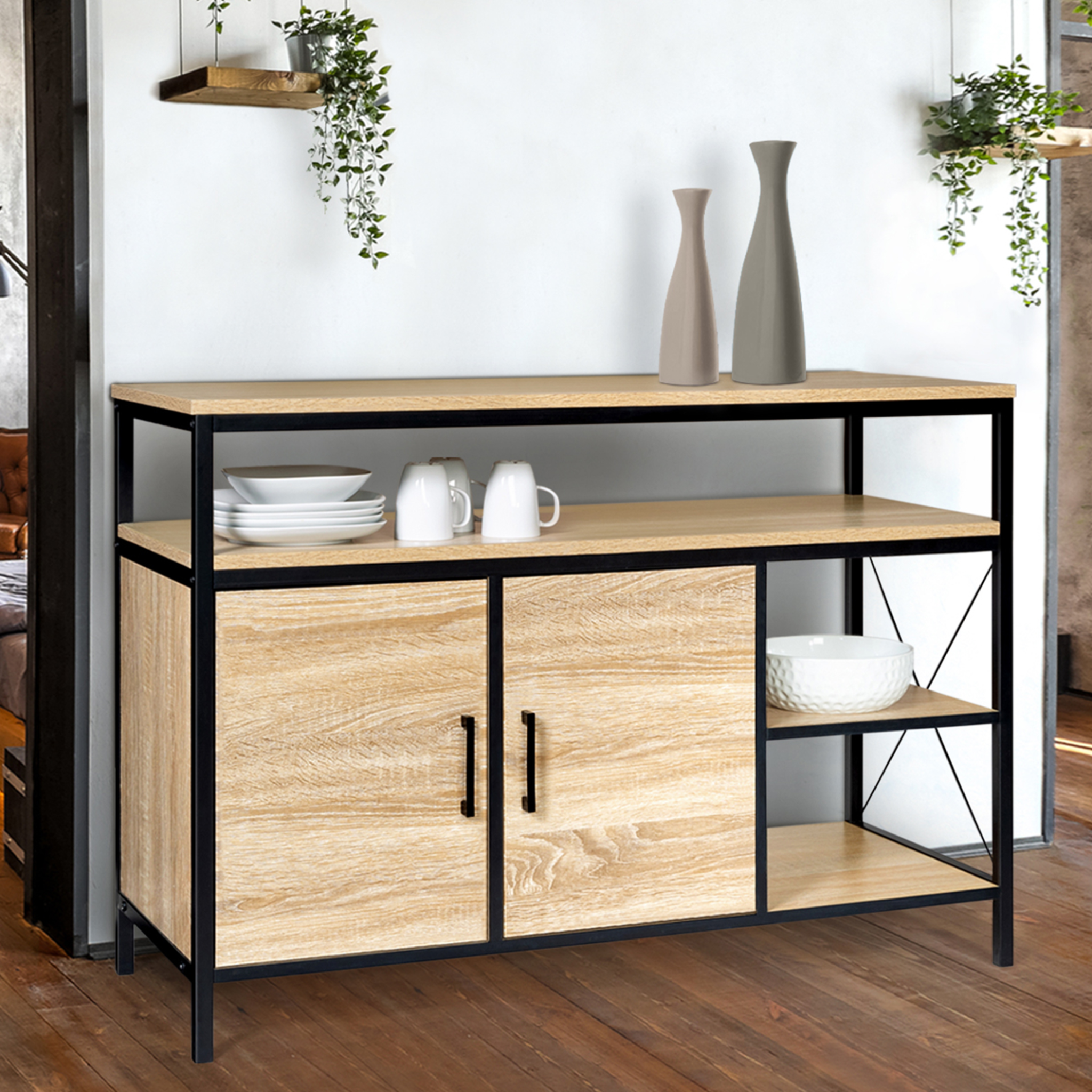 Voir la diapositive 2 : ID MARKET Buffet bas 100 cm 2 portes detroit design industriel