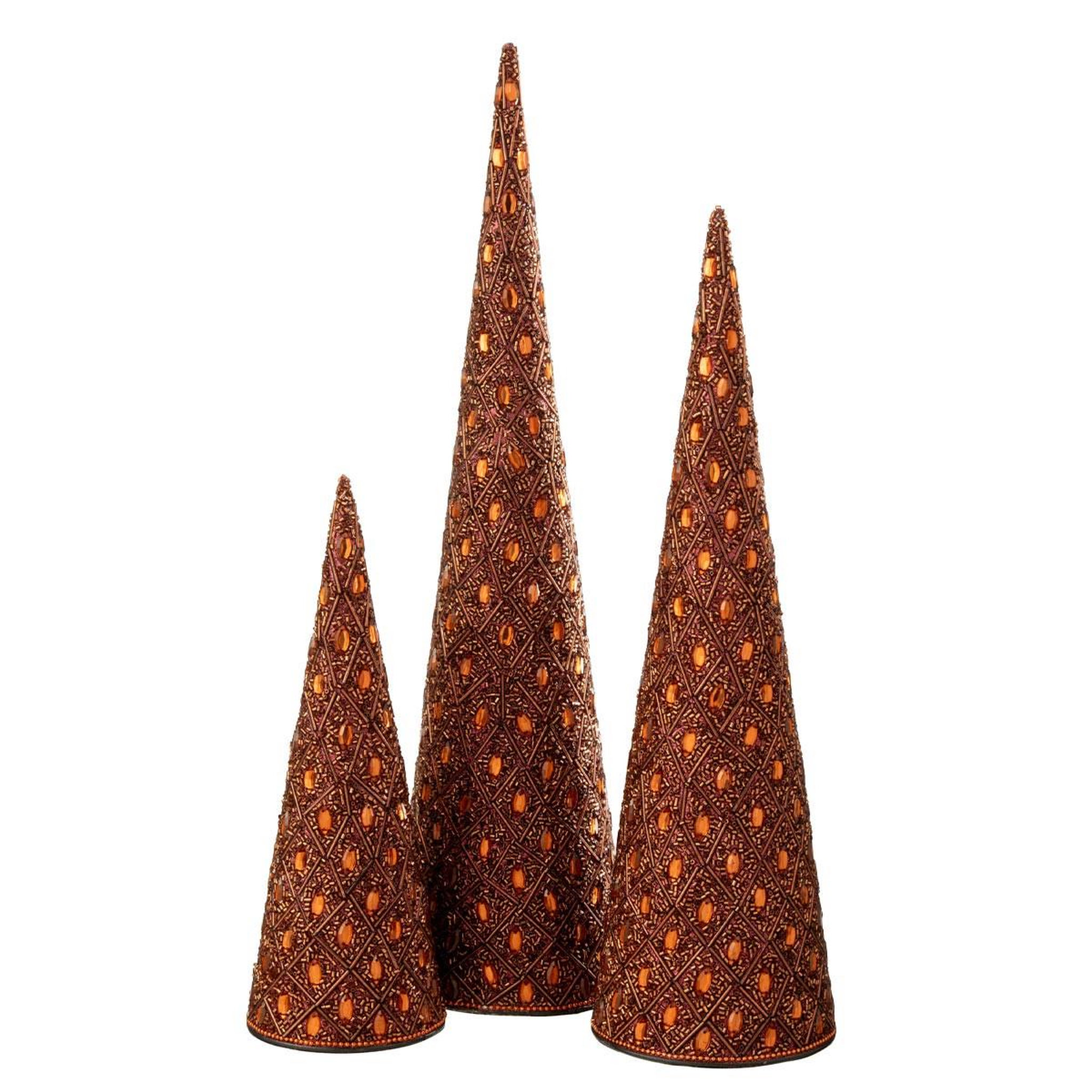 Voir la diapositive 2 : J-LINE Lot de 3 cônes déco  perles  45cm rouille