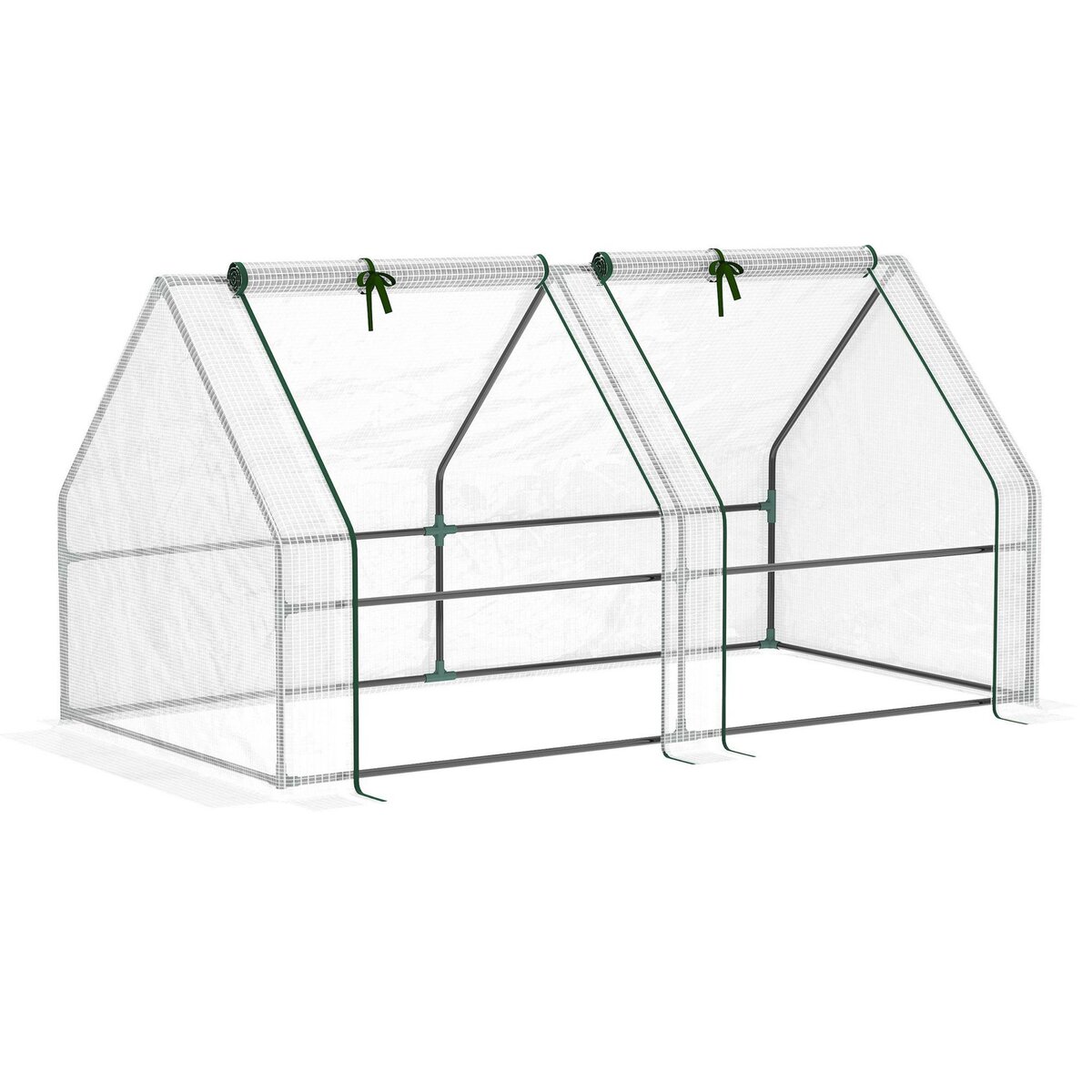 OUTSUNNY Mini serre de jardin serre à tomates 180L x 90l x 90H cm acier PE haute densité 140 g/m² anti-UV 2 fenêtres avec zip enroulables blanc