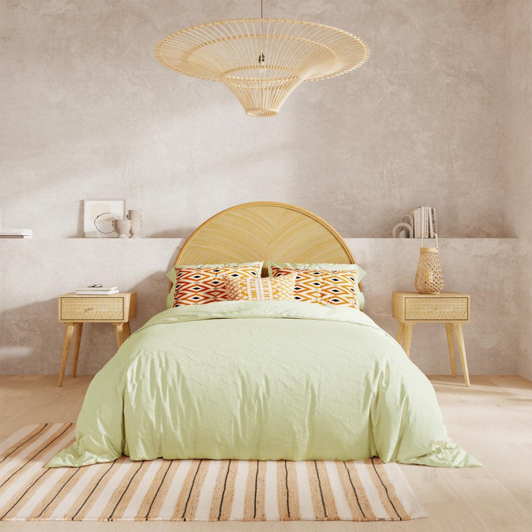 Voir la diapositive 5 : MAISON PAVANE Tête de lit en rotin naturel 140 cm-Beigia