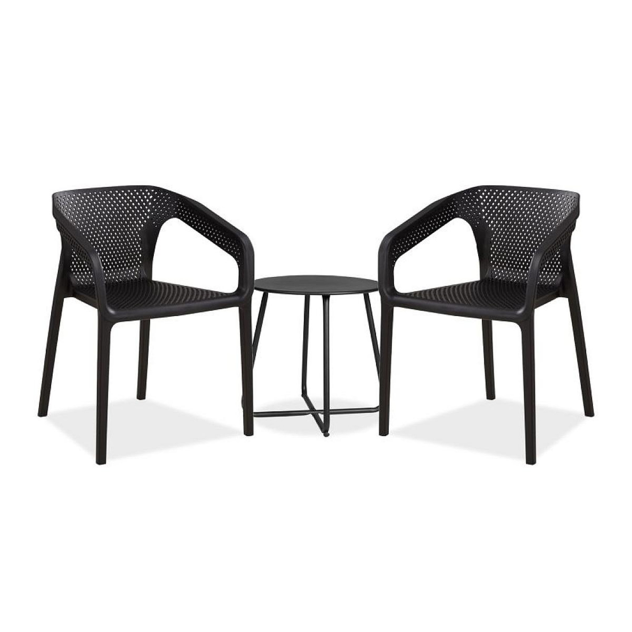 HomeStyle4U Ensemble salon de jardin Table et 2 chaises noir