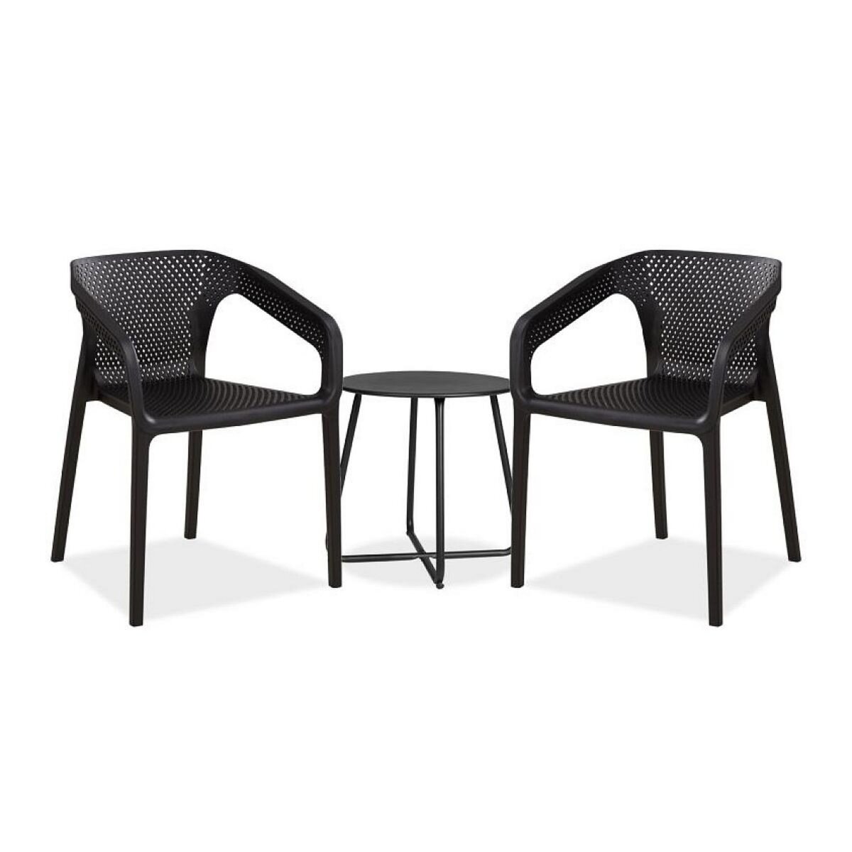 HomeStyle4U Ensemble salon de jardin Table et 2 chaises noir