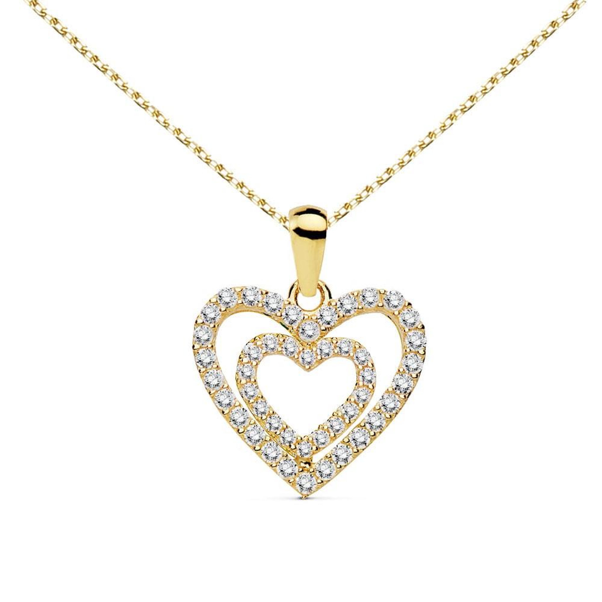 L'ATELIER D'AZUR Collier - Pendentif Or 18 Carats 750/000 Jaune  - Coeur Double - Chaine Dorée
