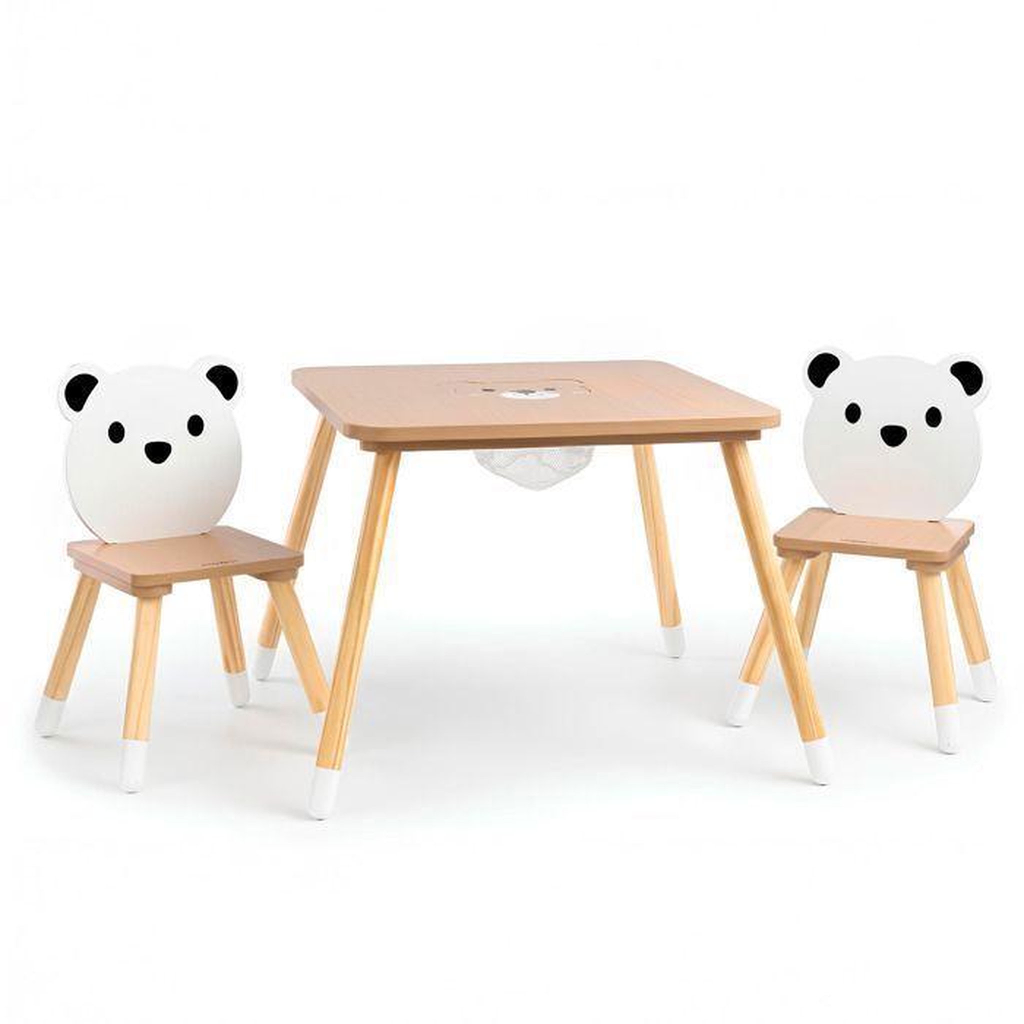 MAMABRUM Ensemble Table en Bois avec Rangement et 2 Chaises Ours pour Enfant, dès 3 Anss-