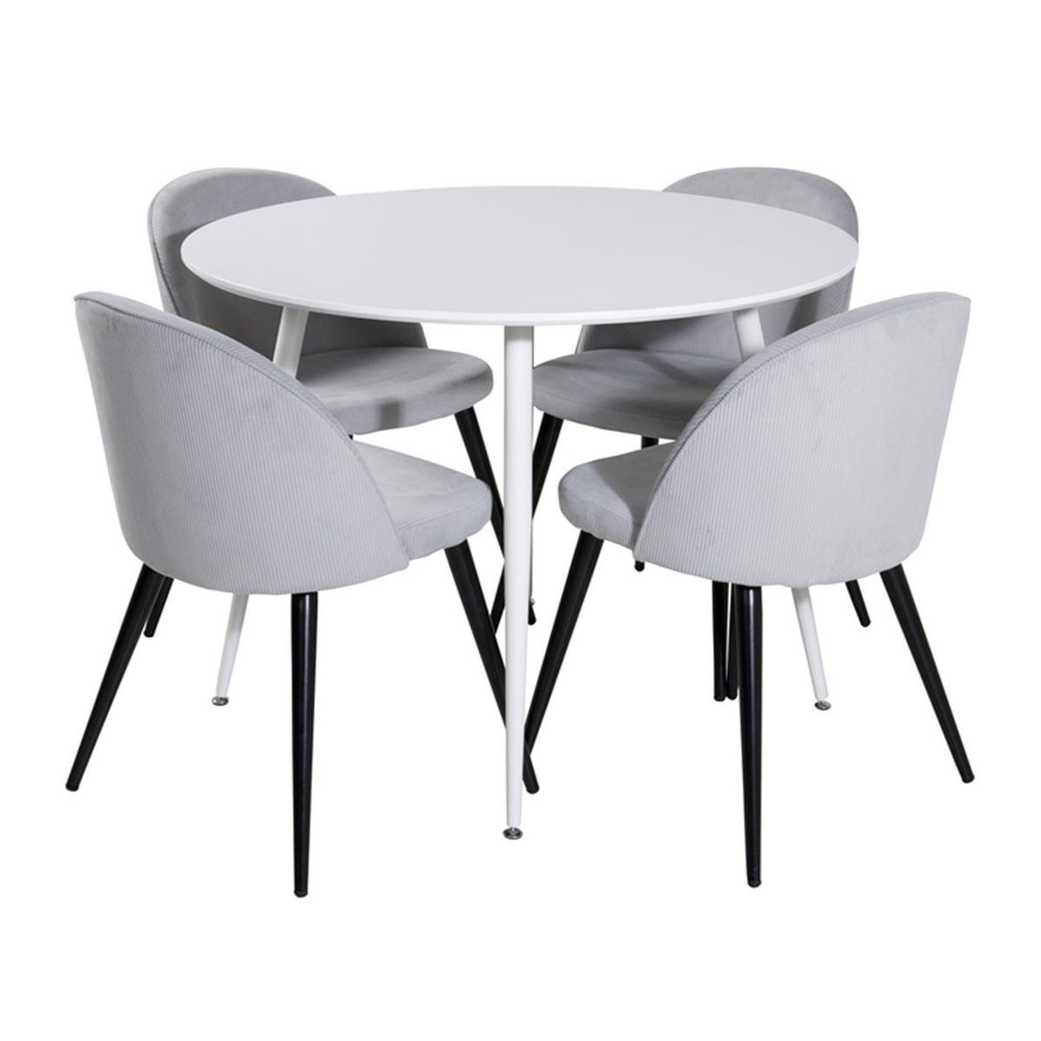 Paris Prix Ensemble table à manger & 4 chaises côtelées  plaza & velvet  100cm blanc & gris