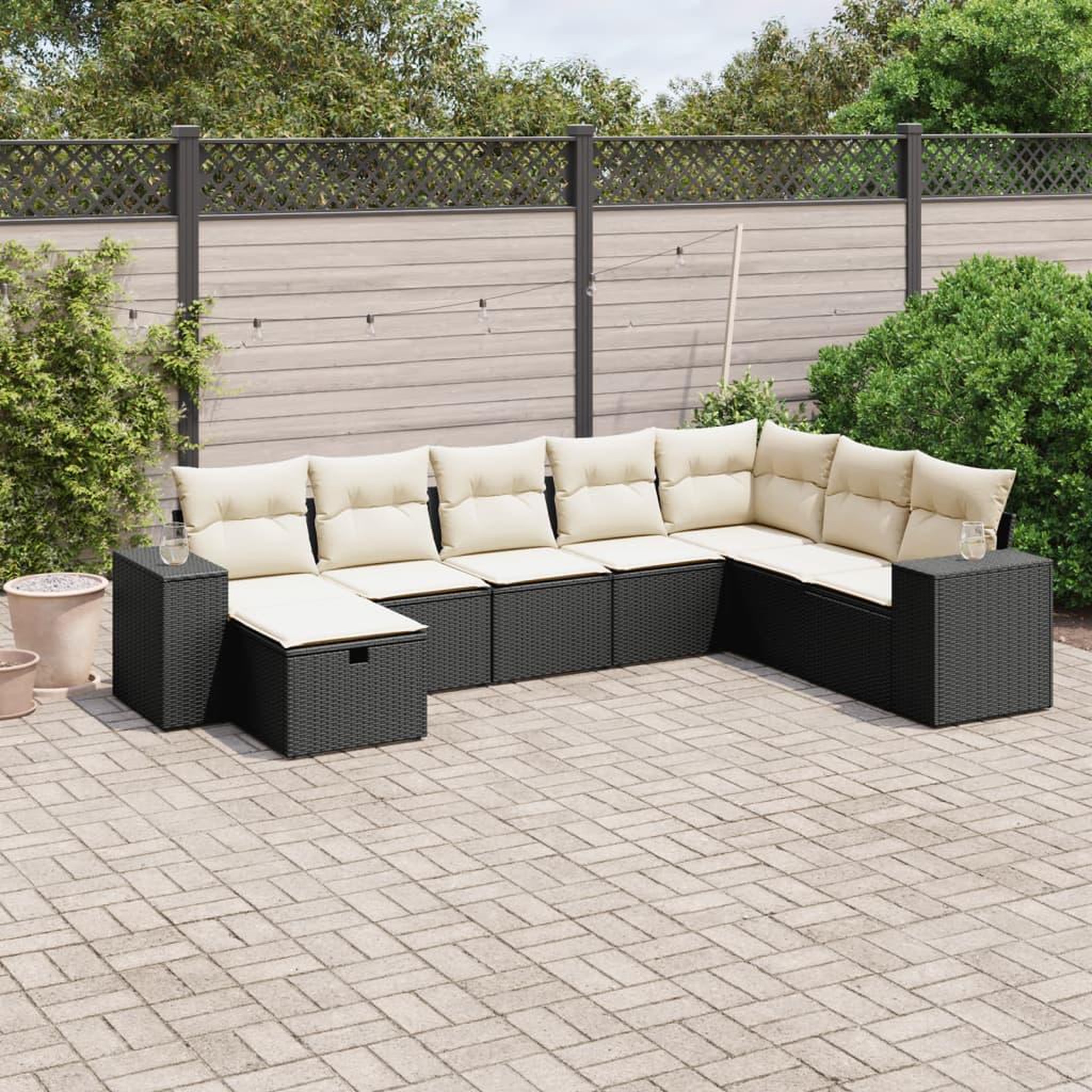 VIDAXL Salon de jardin 8 pcs avec coussins noir resine tressee
