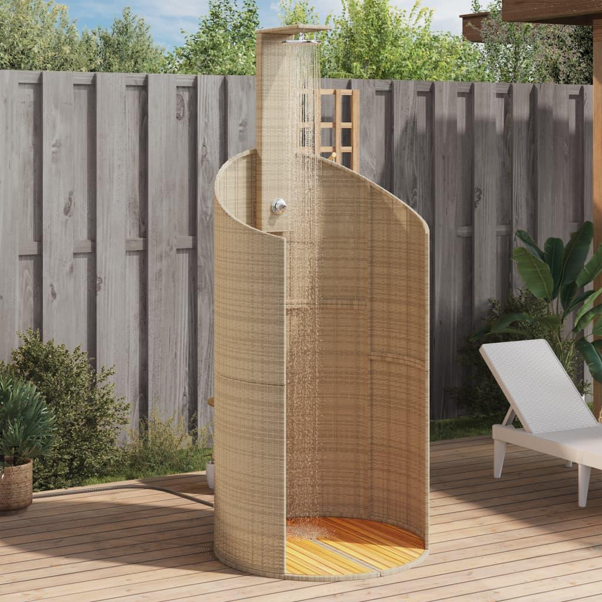 VIDAXL Douche d'exterieur beige 100x100x241,5cm poly rotin bois acacia